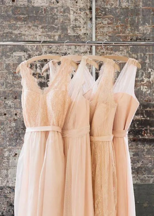 2025 New Arrival Blush Pink Long Tulle Bridesmaid Dresses