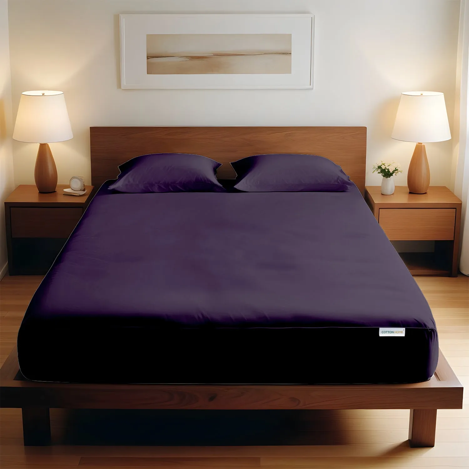 3 Piece Fitted Sheet Set Super Soft Violet King Size 180x200 30cm with 2 Pillow Case