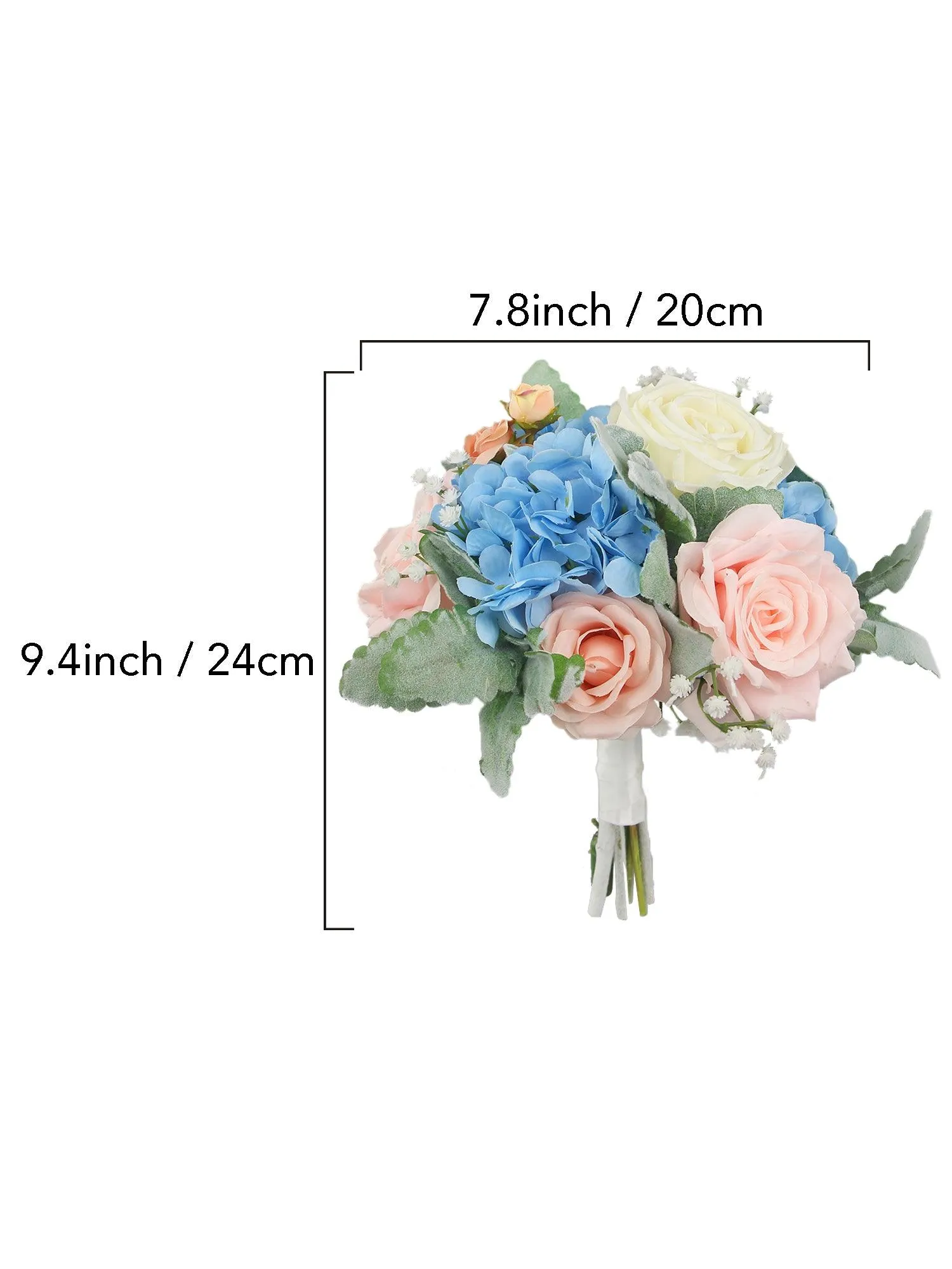 7.8 inch wide Blush & Baby Blue Bridesmaid Bouquet