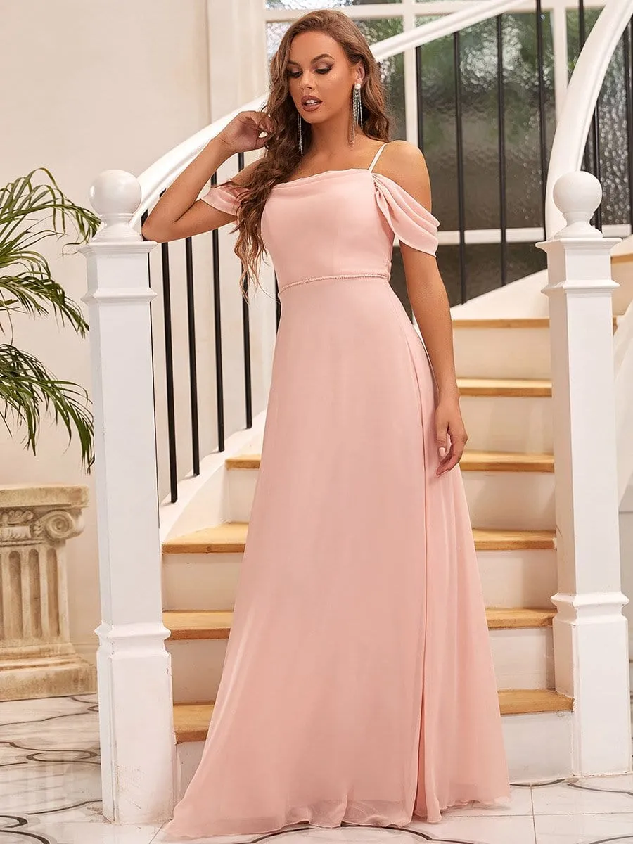 A-Line Draped Sleeve Cold Shoulder Bridesmaid Dress