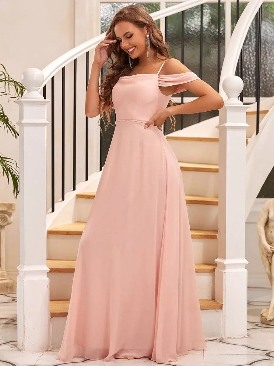 A-Line Draped Sleeve Cold Shoulder Bridesmaid Dress