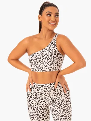 Adapt One Shoulder Sports Bra - Ivory Leopard