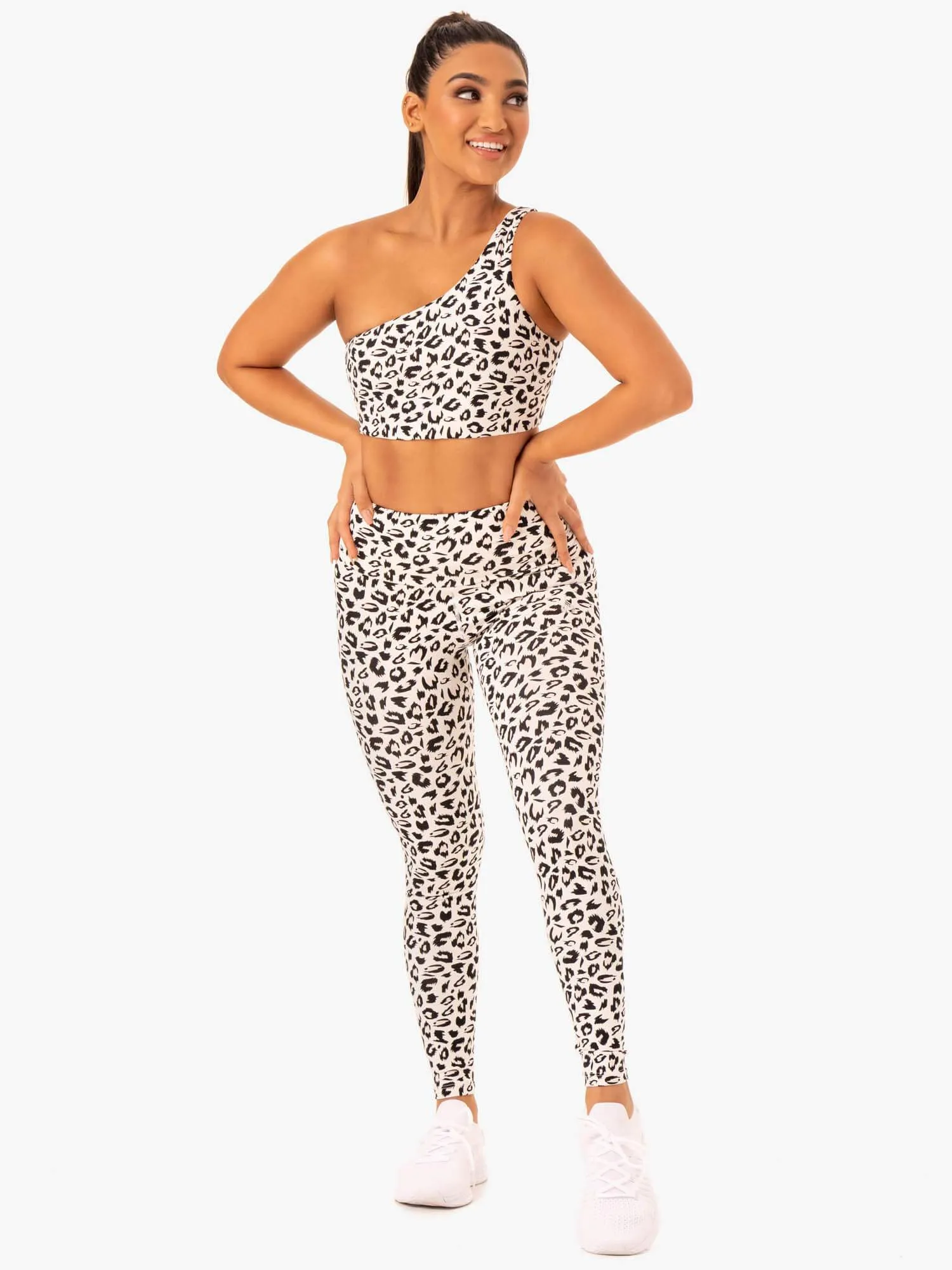 Adapt One Shoulder Sports Bra - Ivory Leopard