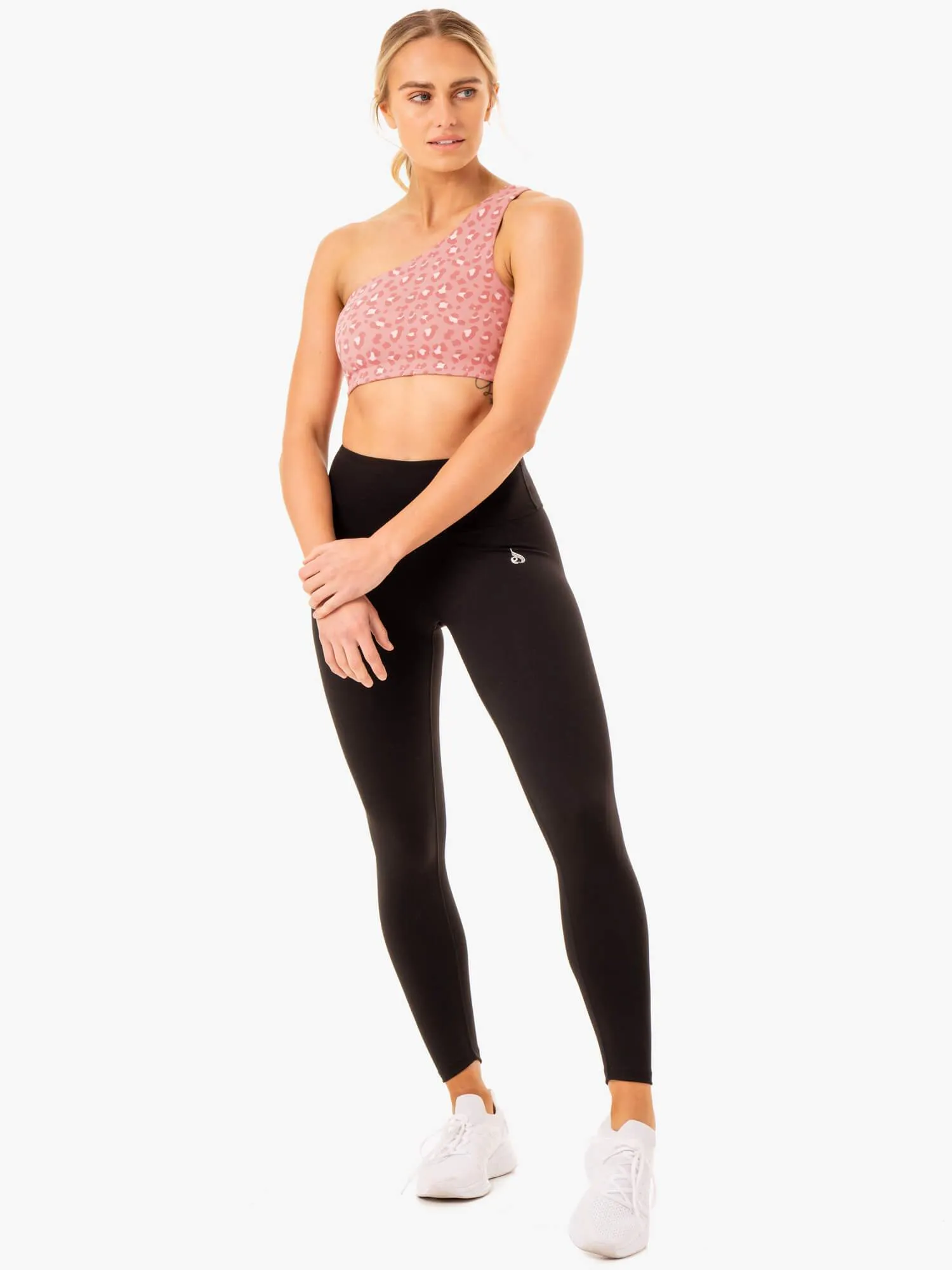 Adapt One Shoulder Sports Bra - Pink Leopard