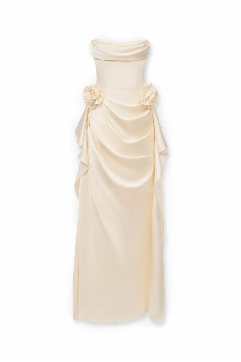 Alina Sheath Draped Silk Satin Floor Length Dress