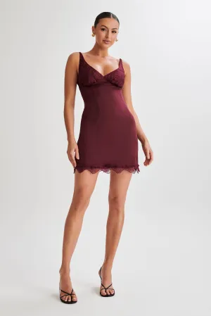 Alondra Satin Mini Dress With Lace - Plum