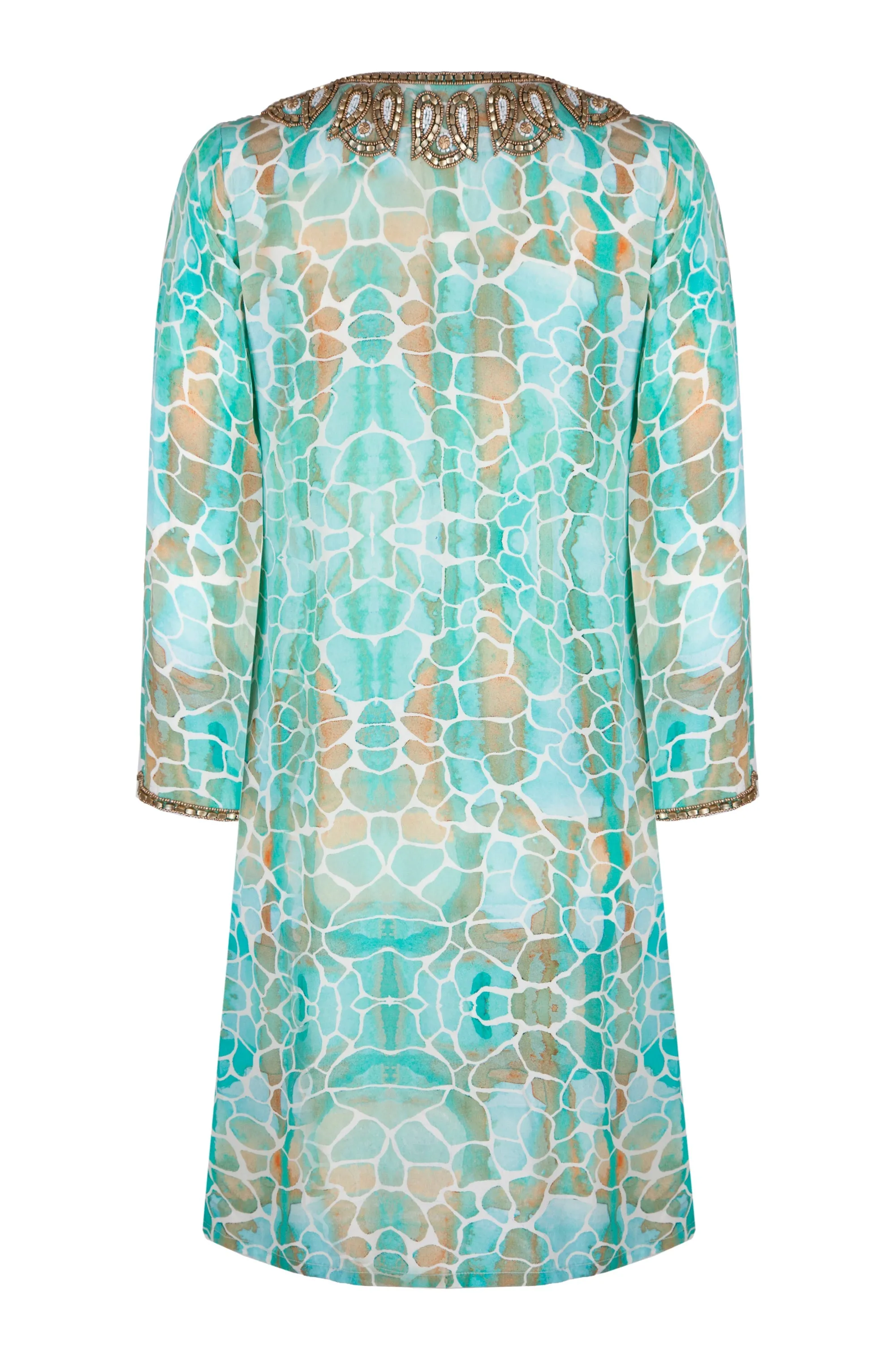 AQUA PEBBLES SILK TAJ KAFTAN