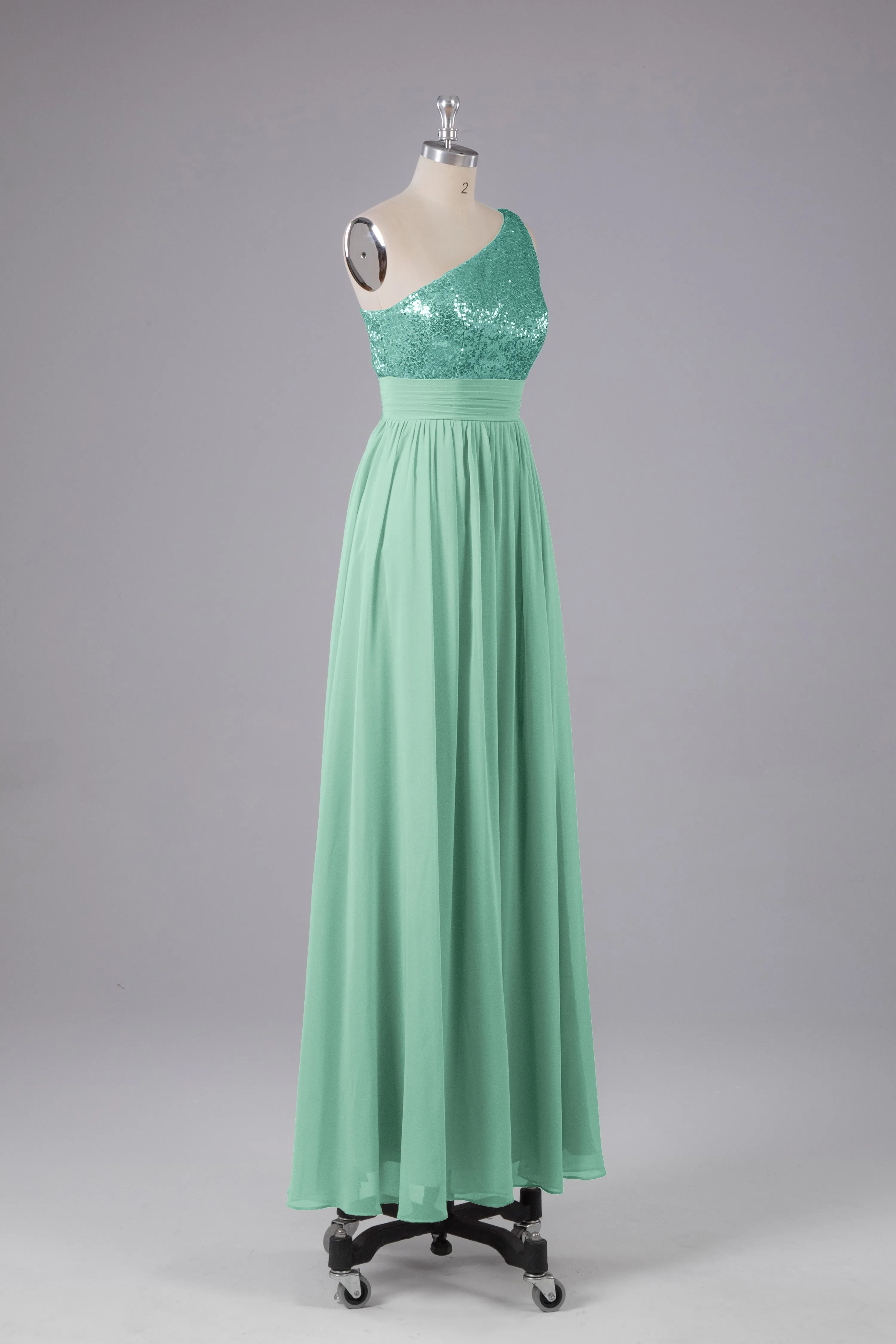 Beautiful  Sequins One-Shoulder Bridesmaid Dress with Pockets