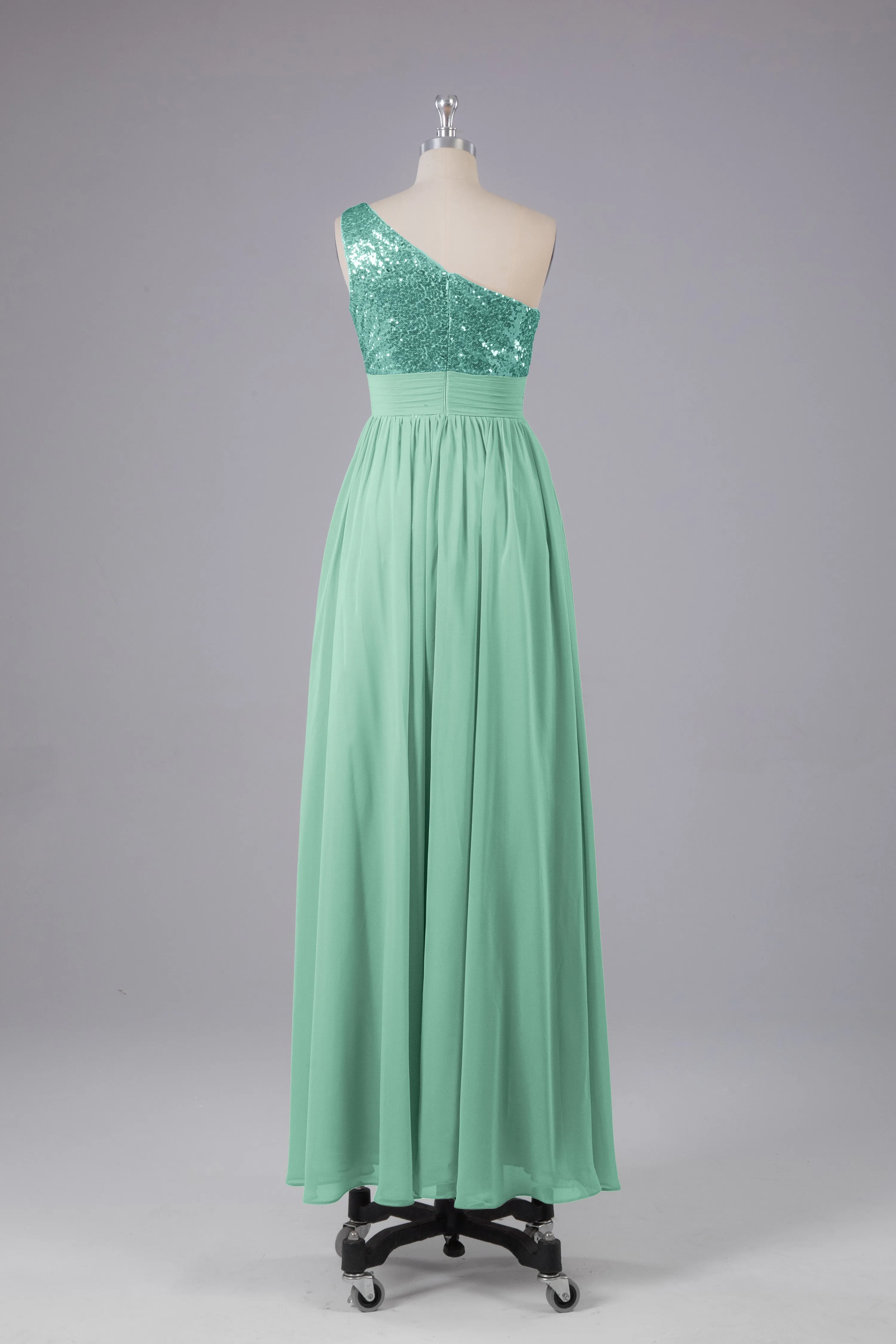 Beautiful  Sequins One-Shoulder Bridesmaid Dress with Pockets