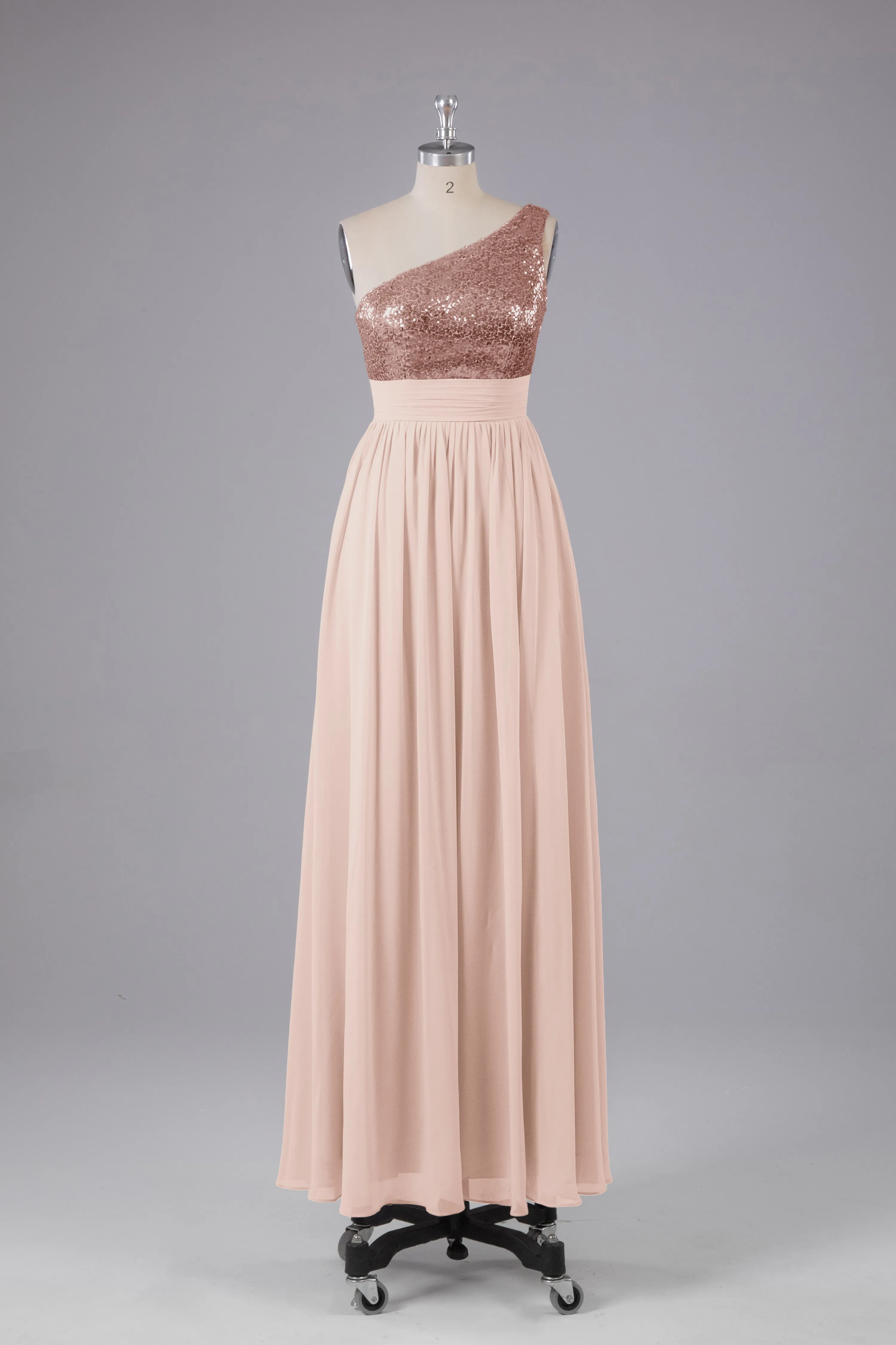 Beautiful  Sequins One-Shoulder Bridesmaid Dress with Pockets