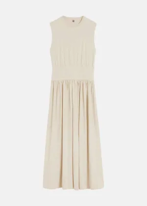 Beige Fitted-Waistband Midi Dress