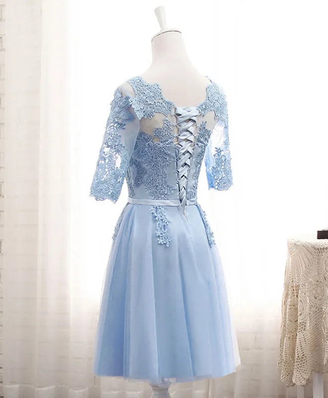 Blue Tulle Lace Long Prom Dress Blue Tulle Bridesmaid Dress