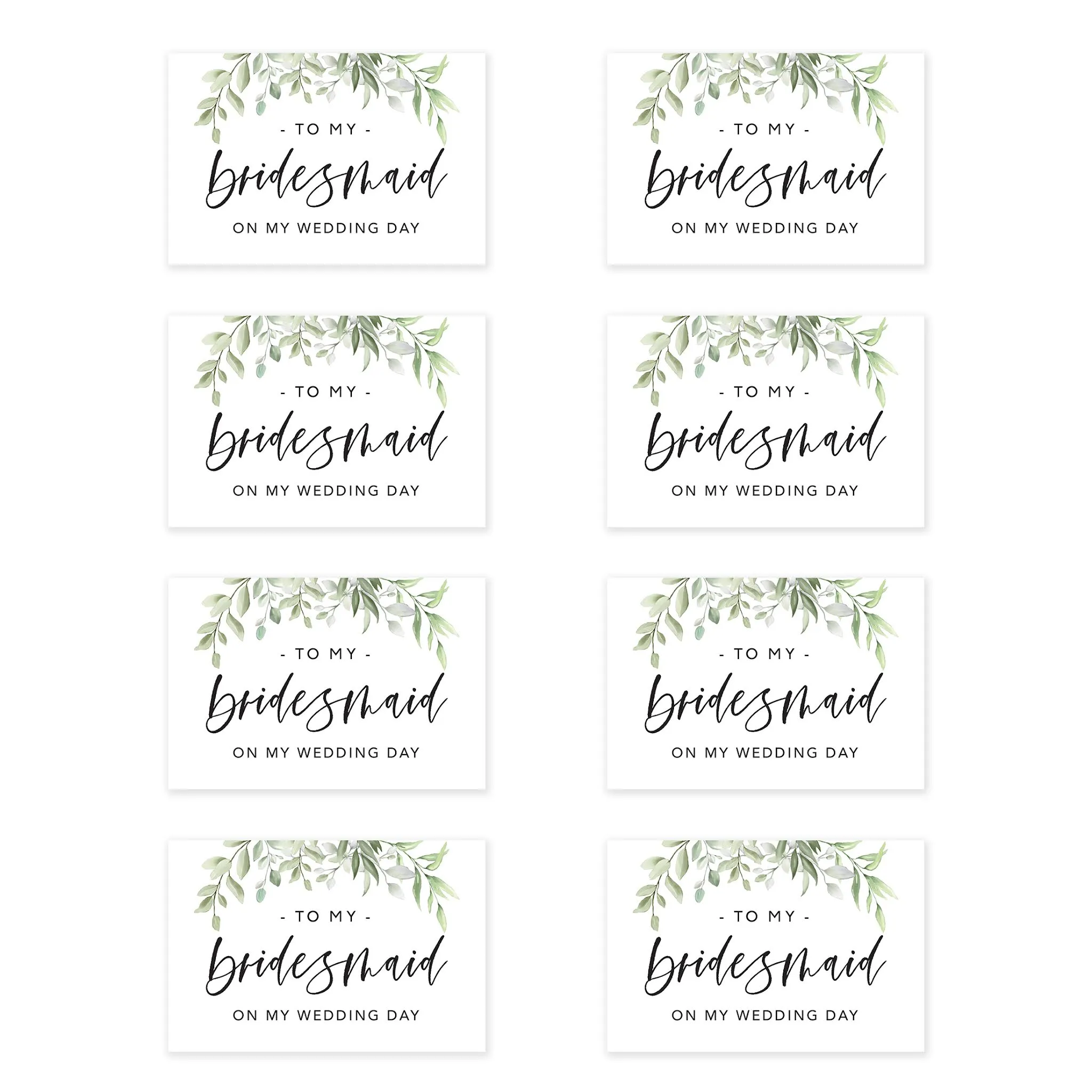 Bridesmaid Wedding Day Gift Cards with Envelopes, To My Bridesmaid on My Wedding Day Cards