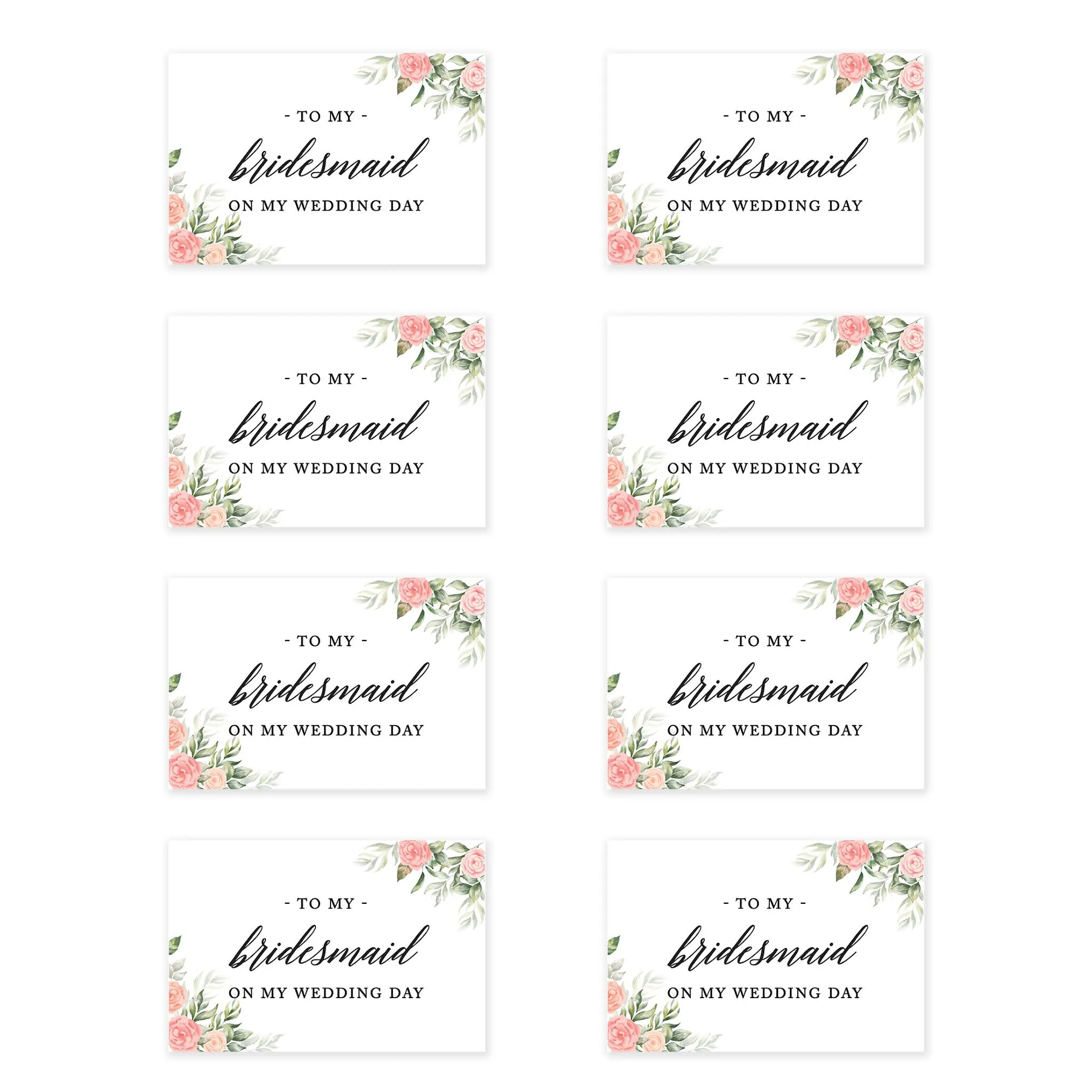 Bridesmaid Wedding Day Gift Cards with Envelopes, To My Bridesmaid on My Wedding Day Cards