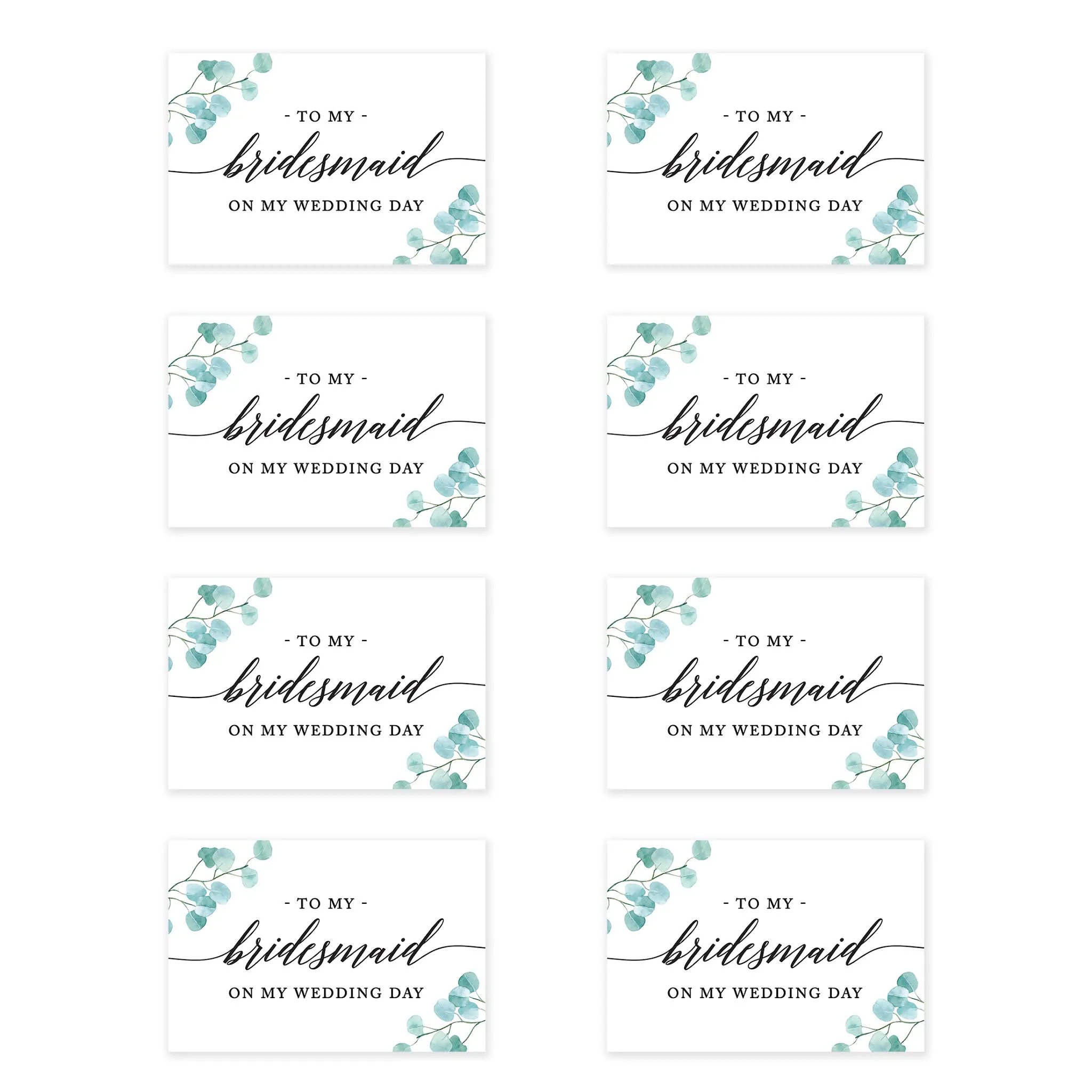 Bridesmaid Wedding Day Gift Cards with Envelopes, To My Bridesmaid on My Wedding Day Cards