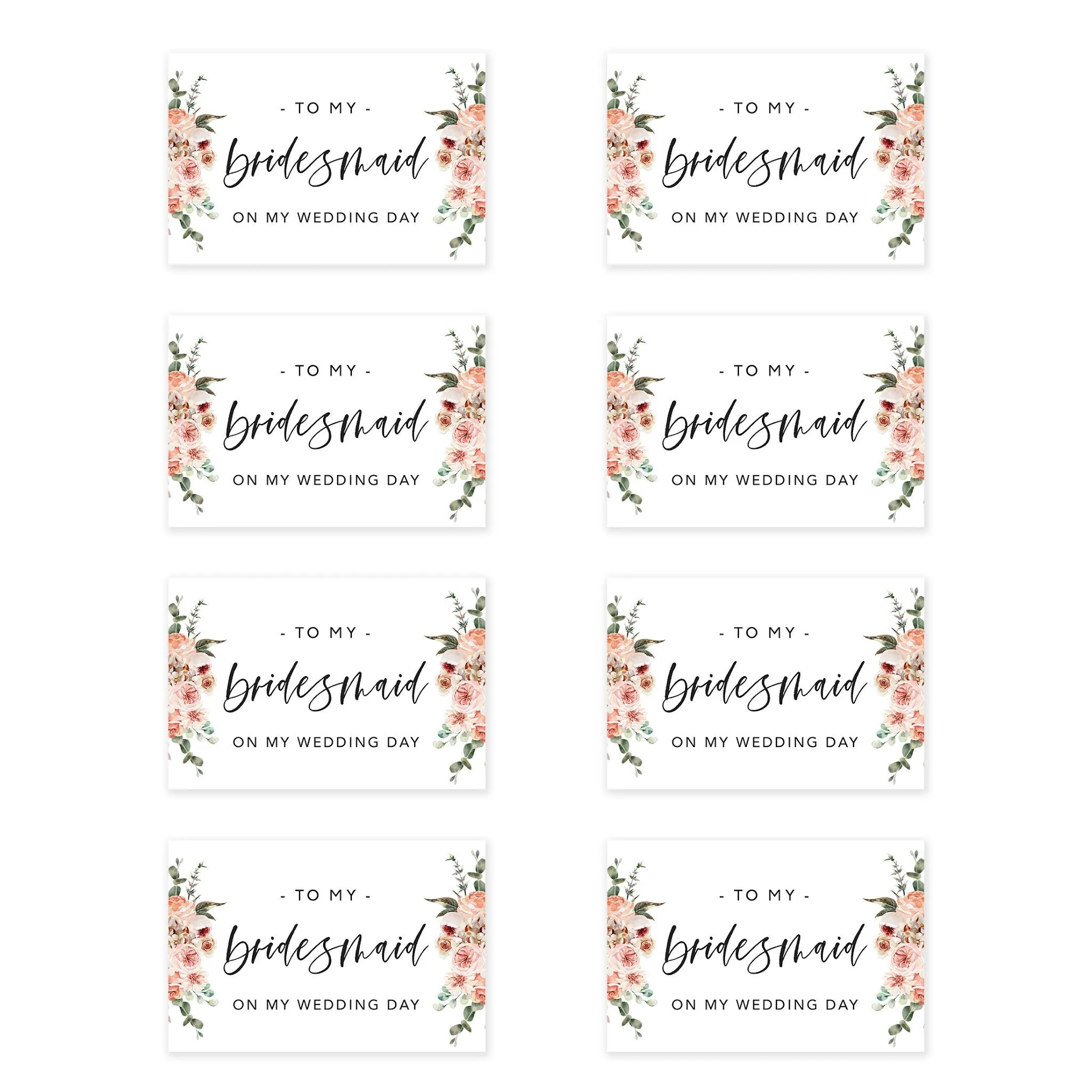 Bridesmaid Wedding Day Gift Cards with Envelopes, To My Bridesmaid on My Wedding Day Cards