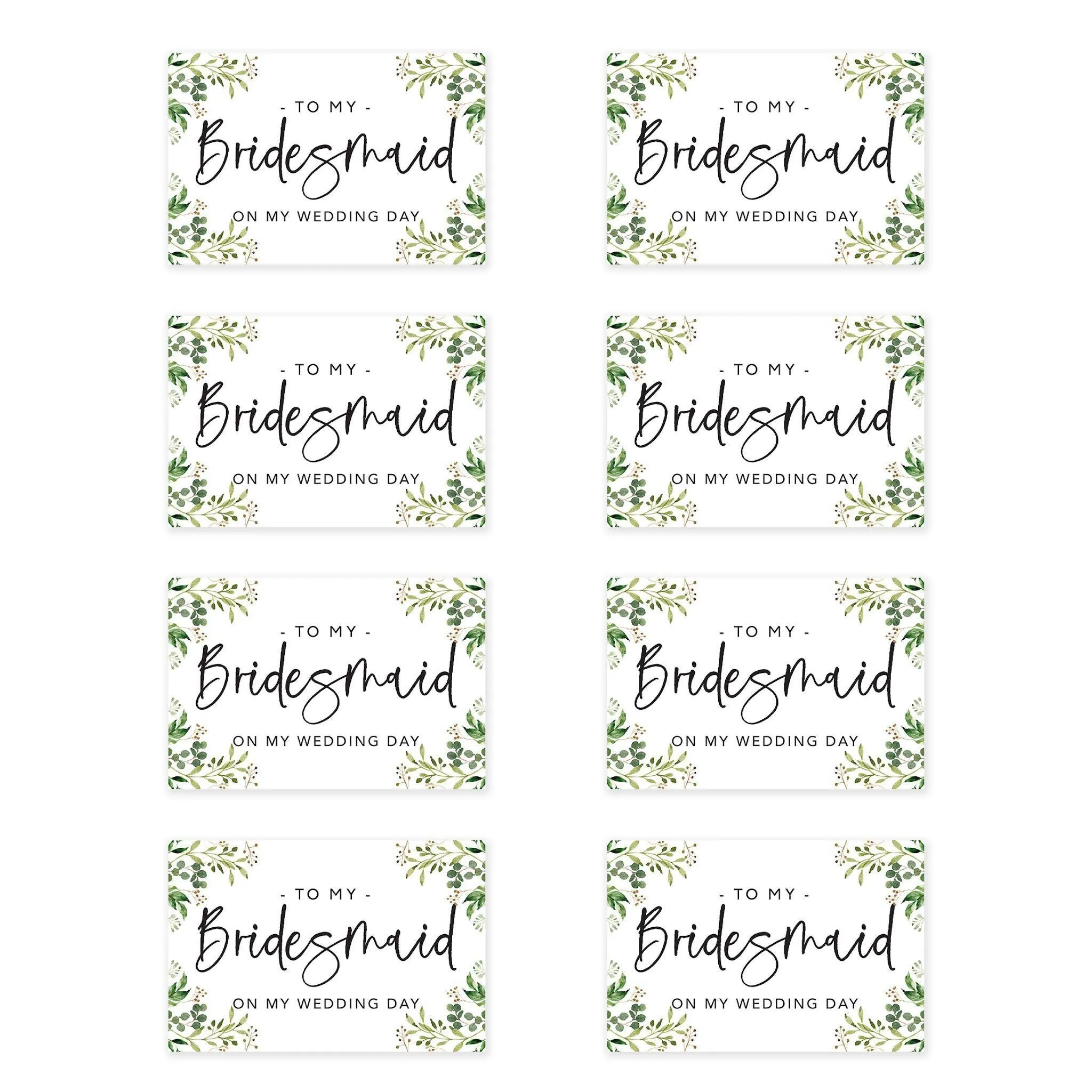 Bridesmaid Wedding Day Gift Cards with Envelopes, To My Bridesmaid on My Wedding Day Cards