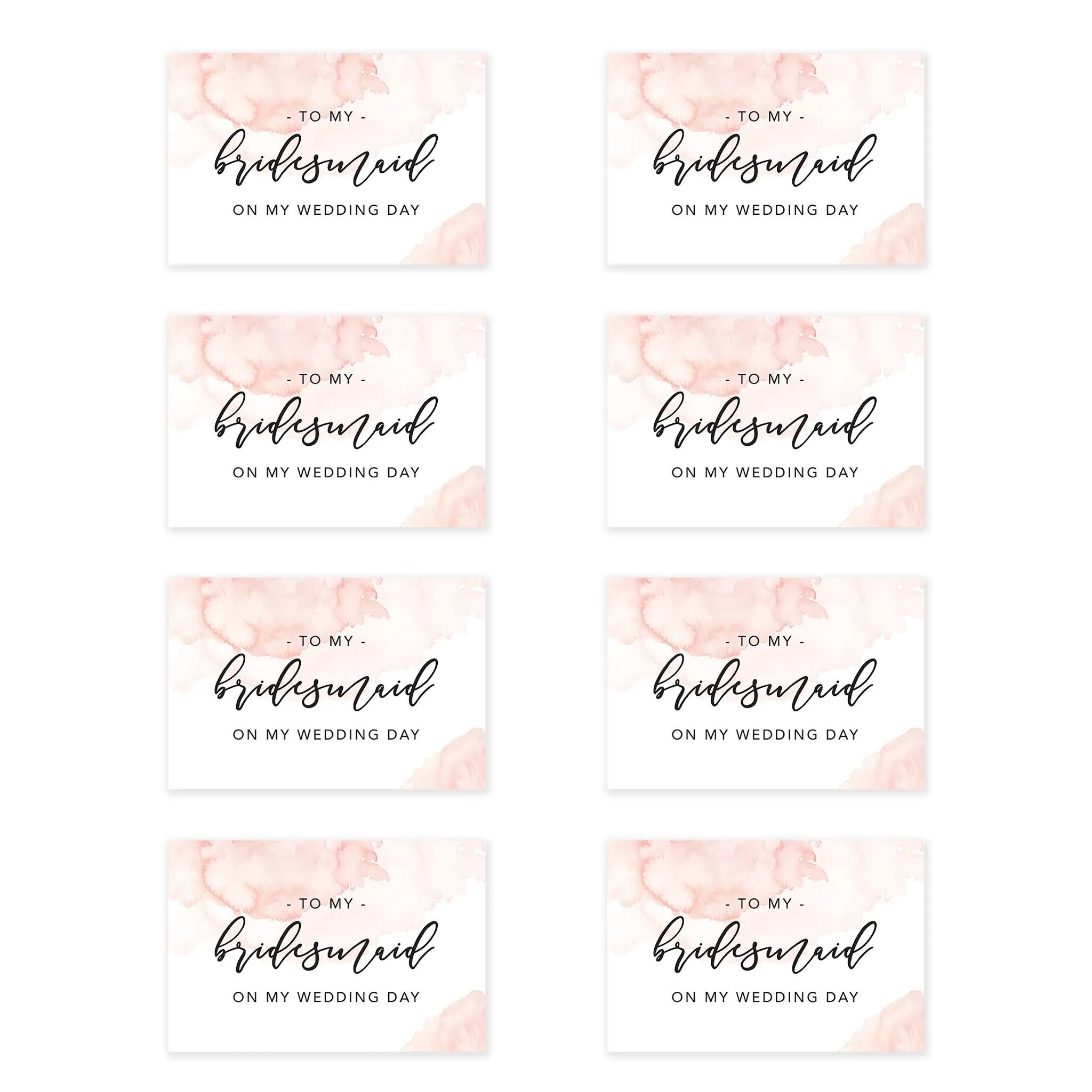 Bridesmaid Wedding Day Gift Cards with Envelopes, To My Bridesmaid on My Wedding Day Cards