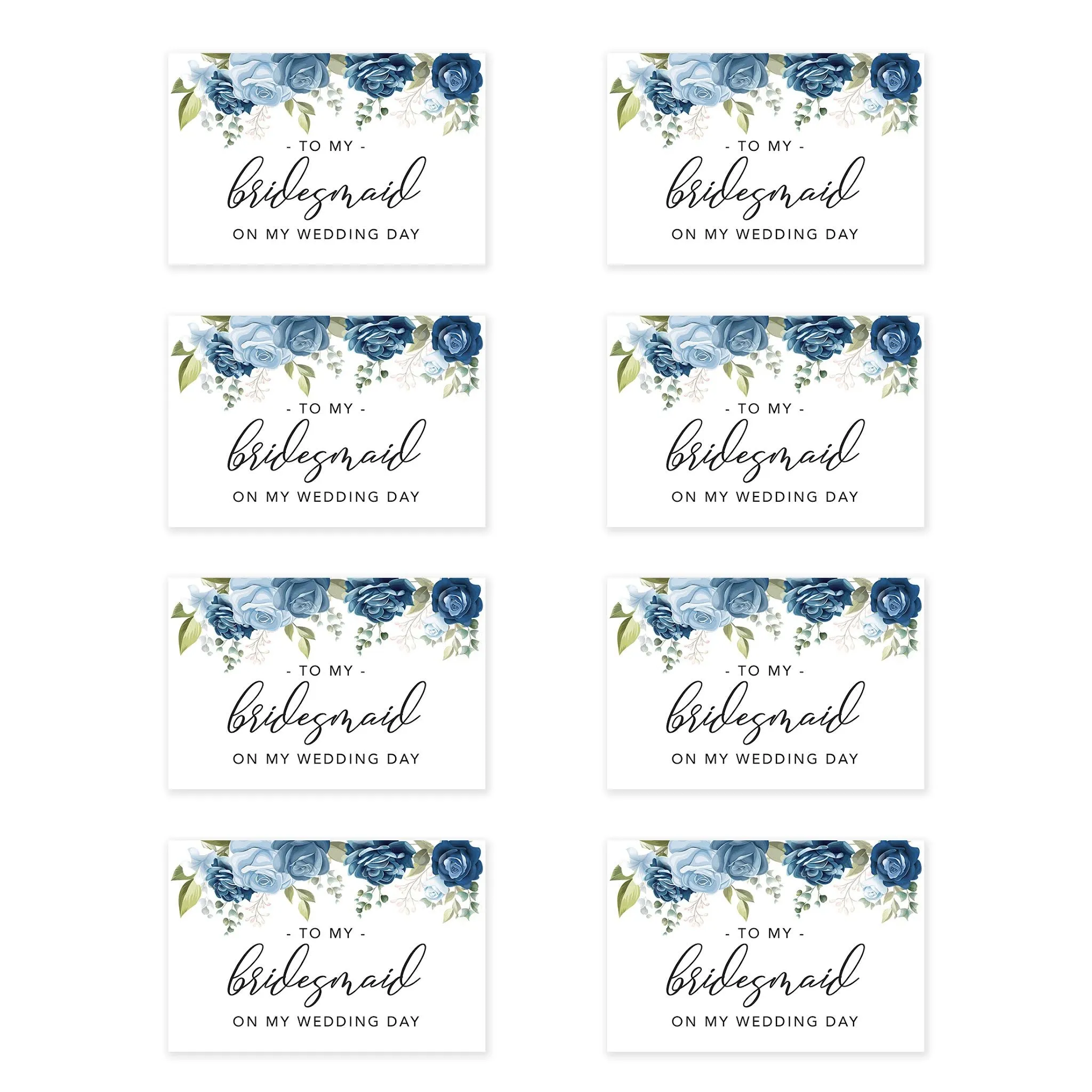 Bridesmaid Wedding Day Gift Cards with Envelopes, To My Bridesmaid on My Wedding Day Cards