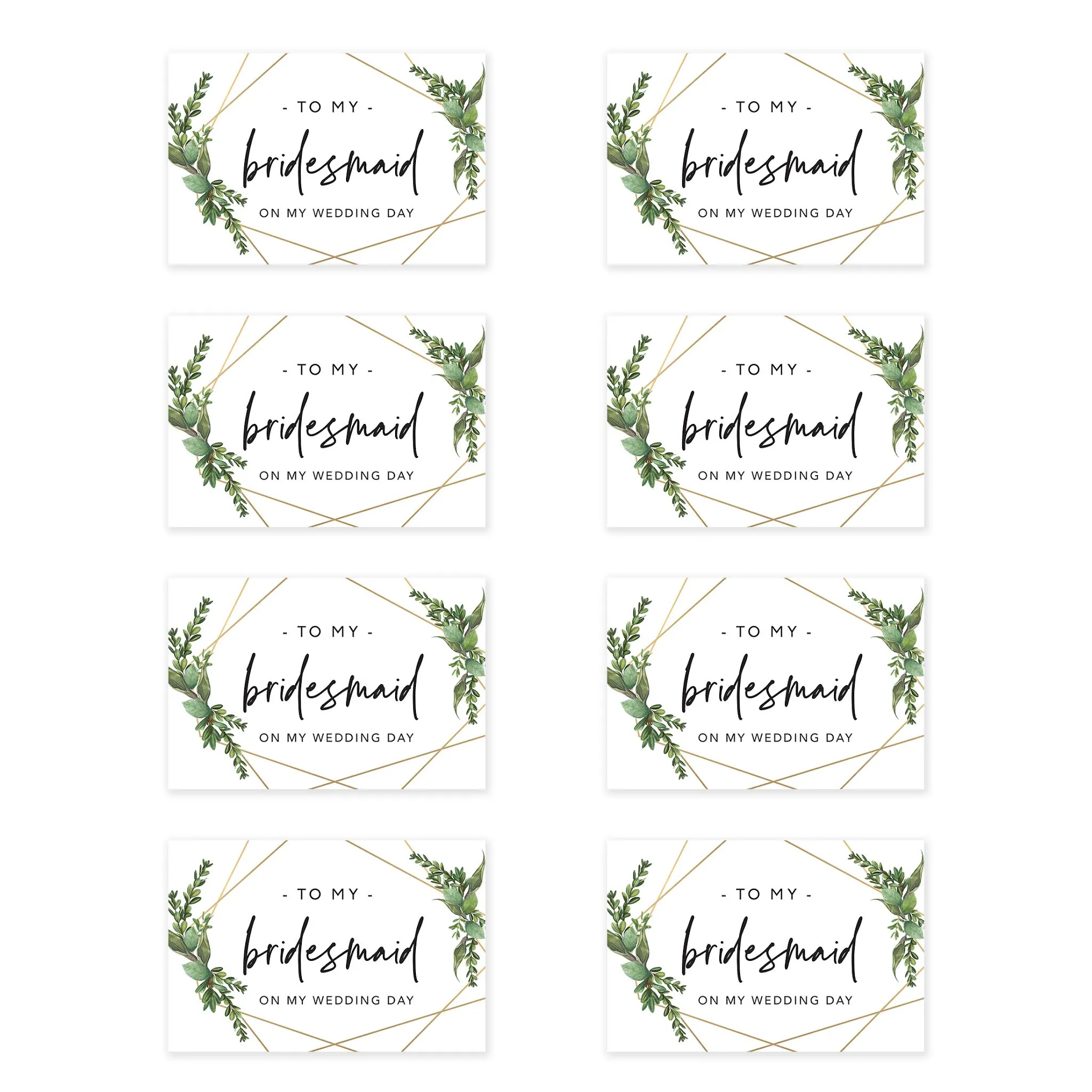 Bridesmaid Wedding Day Gift Cards with Envelopes, To My Bridesmaid on My Wedding Day Cards