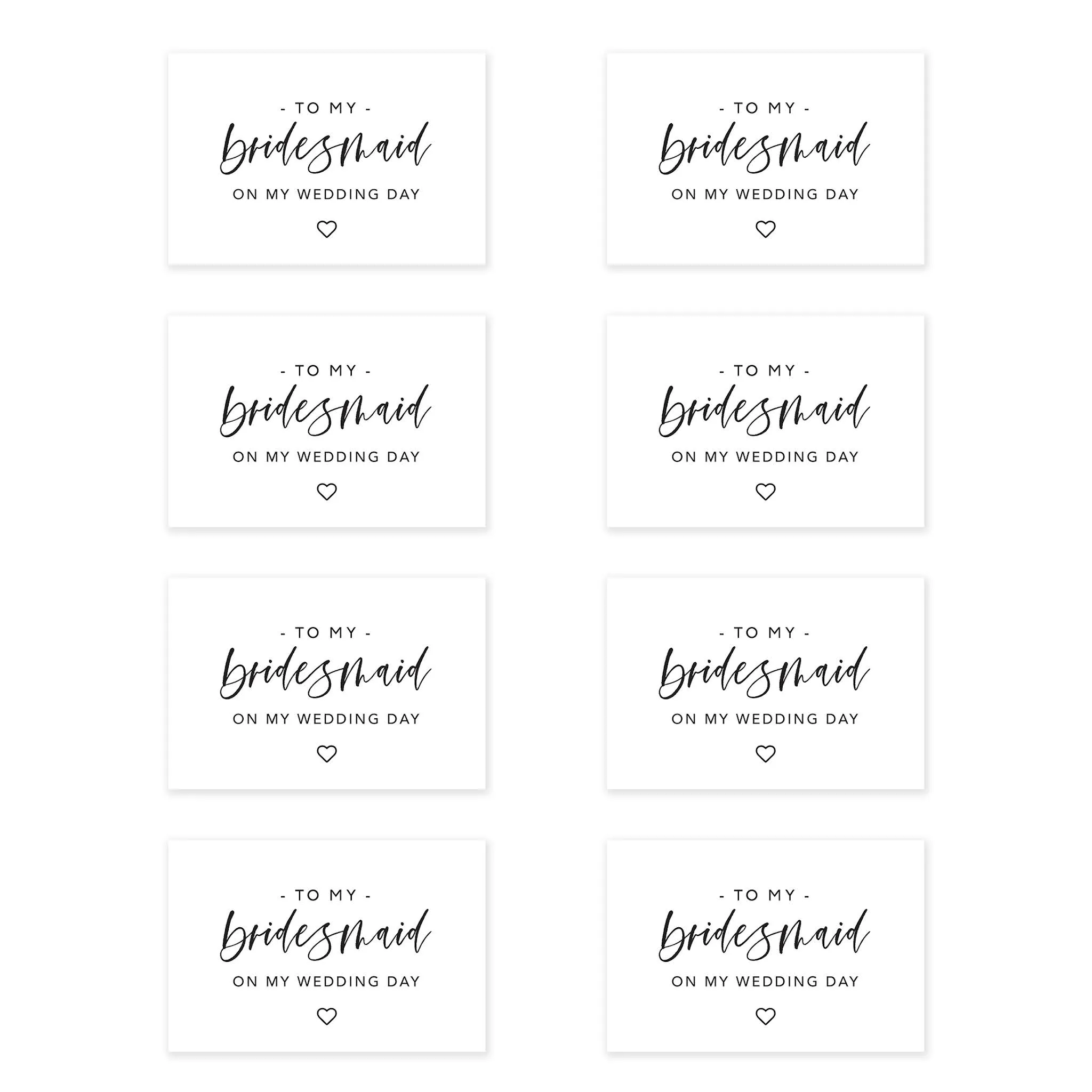 Bridesmaid Wedding Day Gift Cards with Envelopes, To My Bridesmaid on My Wedding Day Cards