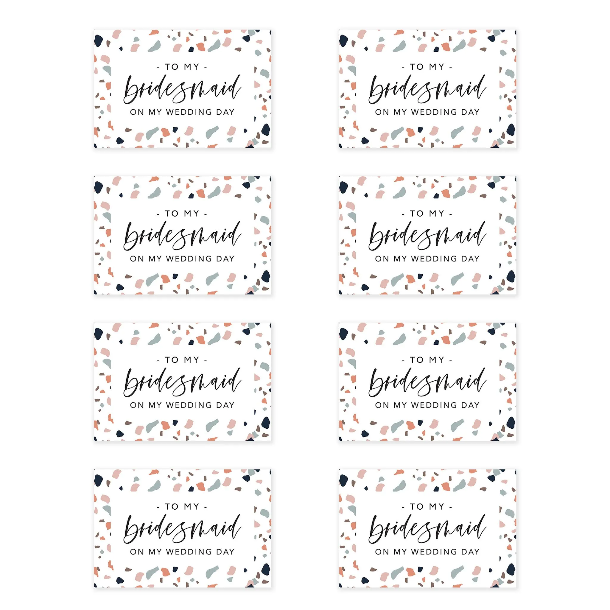 Bridesmaid Wedding Day Gift Cards with Envelopes, To My Bridesmaid on My Wedding Day Cards