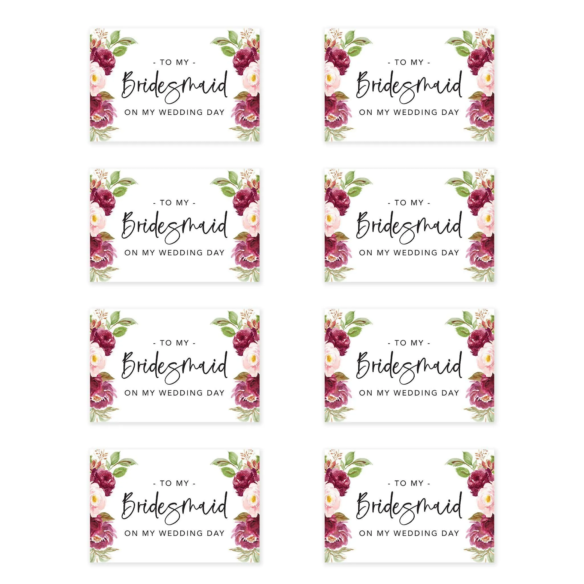 Bridesmaid Wedding Day Gift Cards with Envelopes, To My Bridesmaid on My Wedding Day Cards