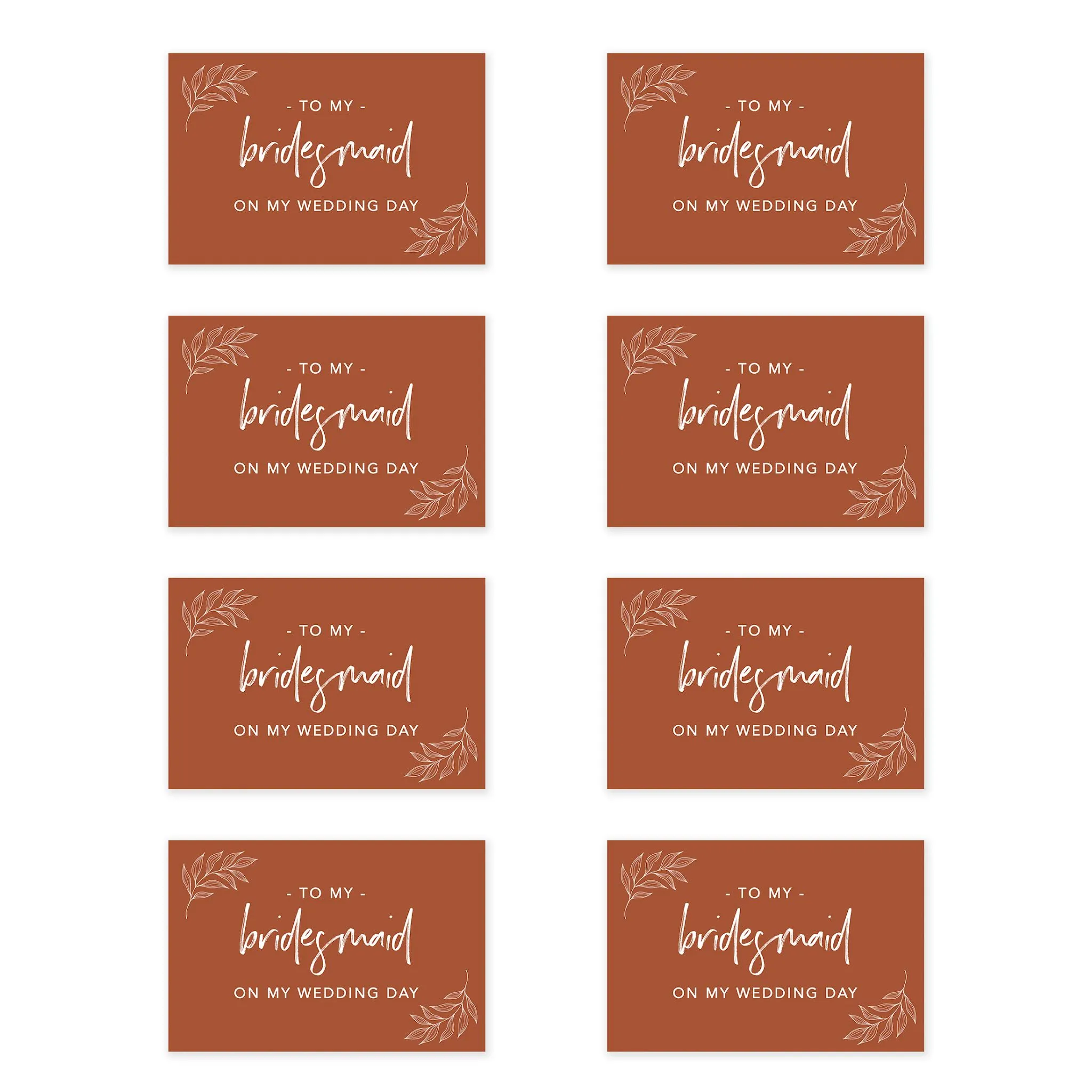 Bridesmaid Wedding Day Gift Cards with Envelopes, To My Bridesmaid on My Wedding Day Cards