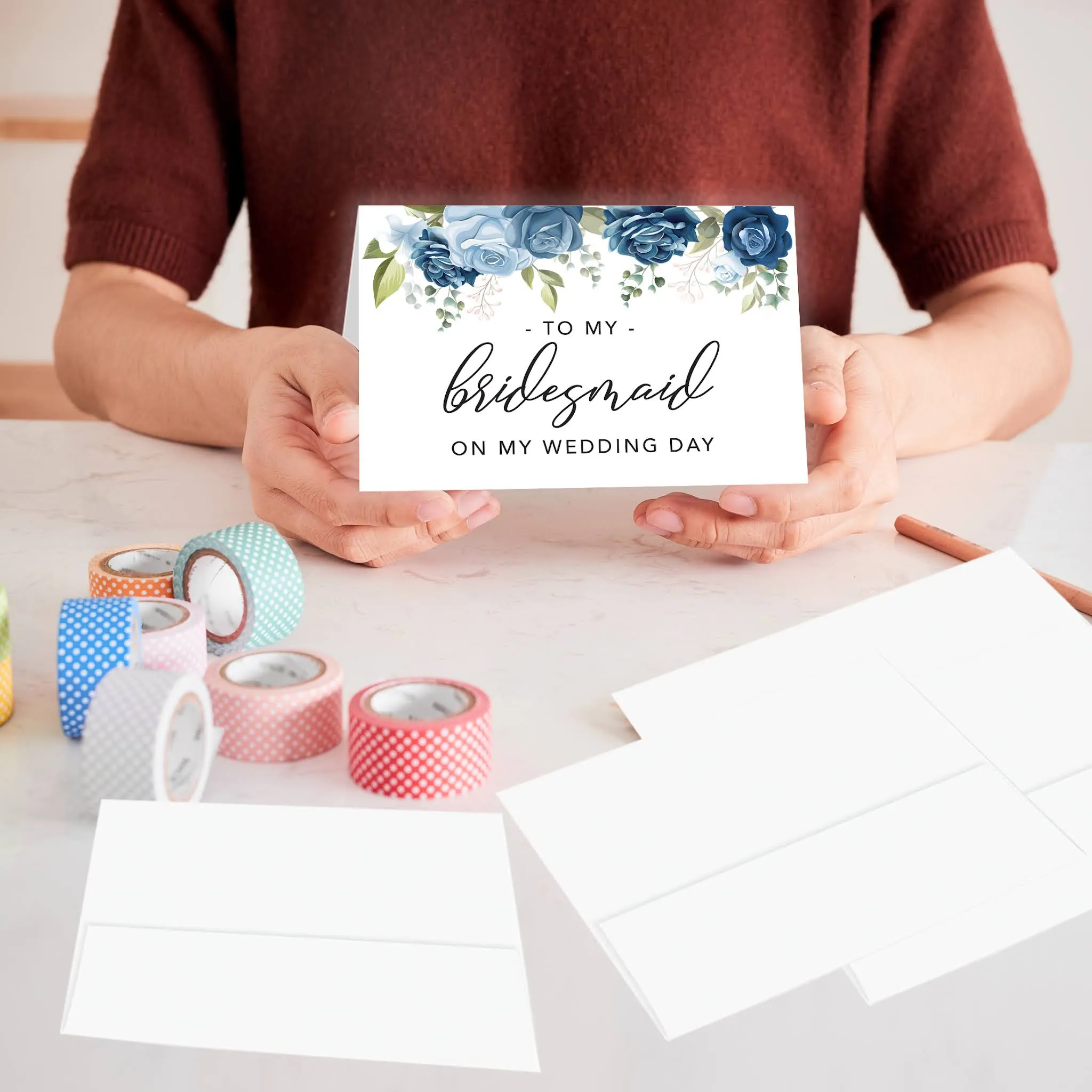 Bridesmaid Wedding Day Gift Cards with Envelopes, To My Bridesmaid on My Wedding Day Cards