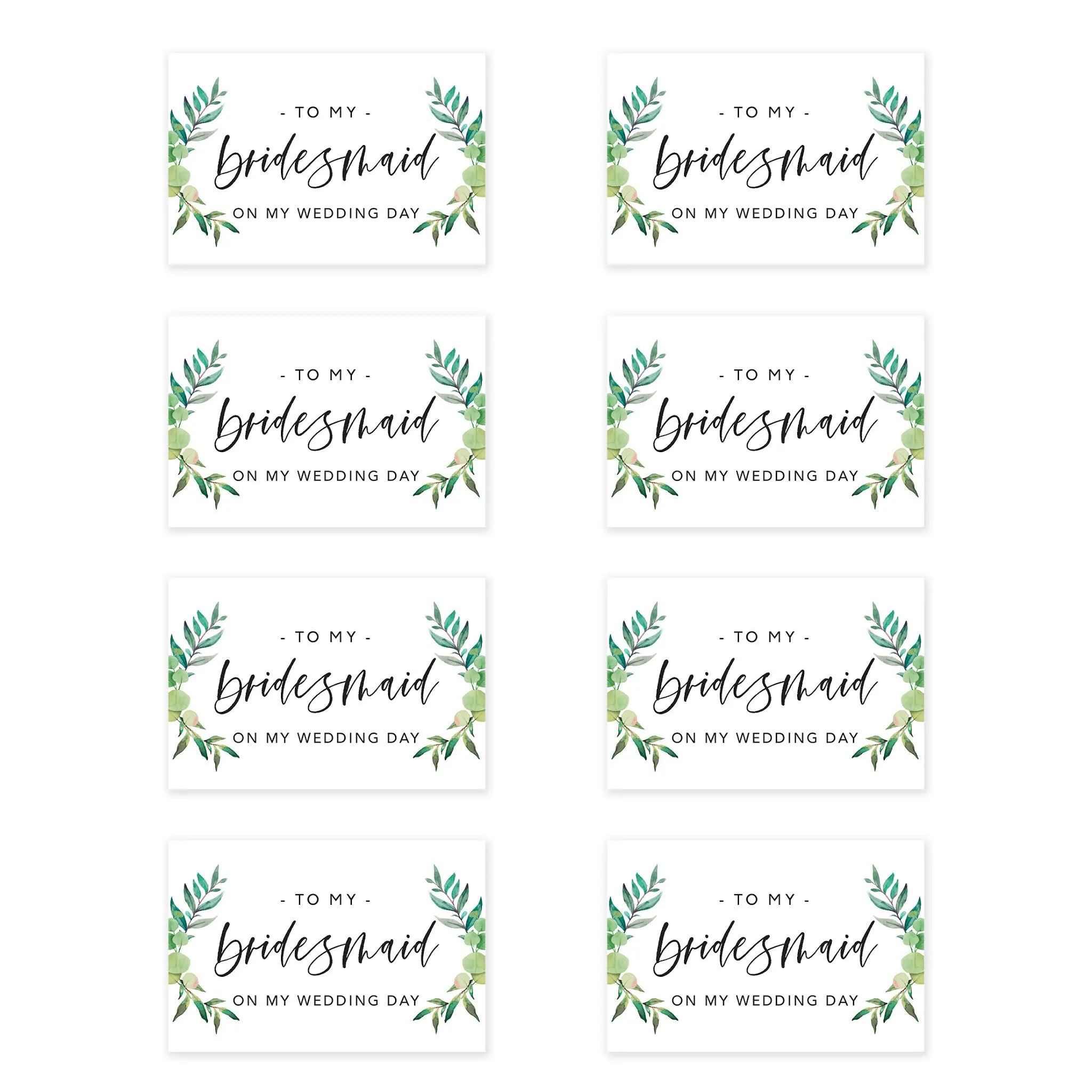 Bridesmaid Wedding Day Gift Cards with Envelopes, To My Bridesmaid on My Wedding Day Cards