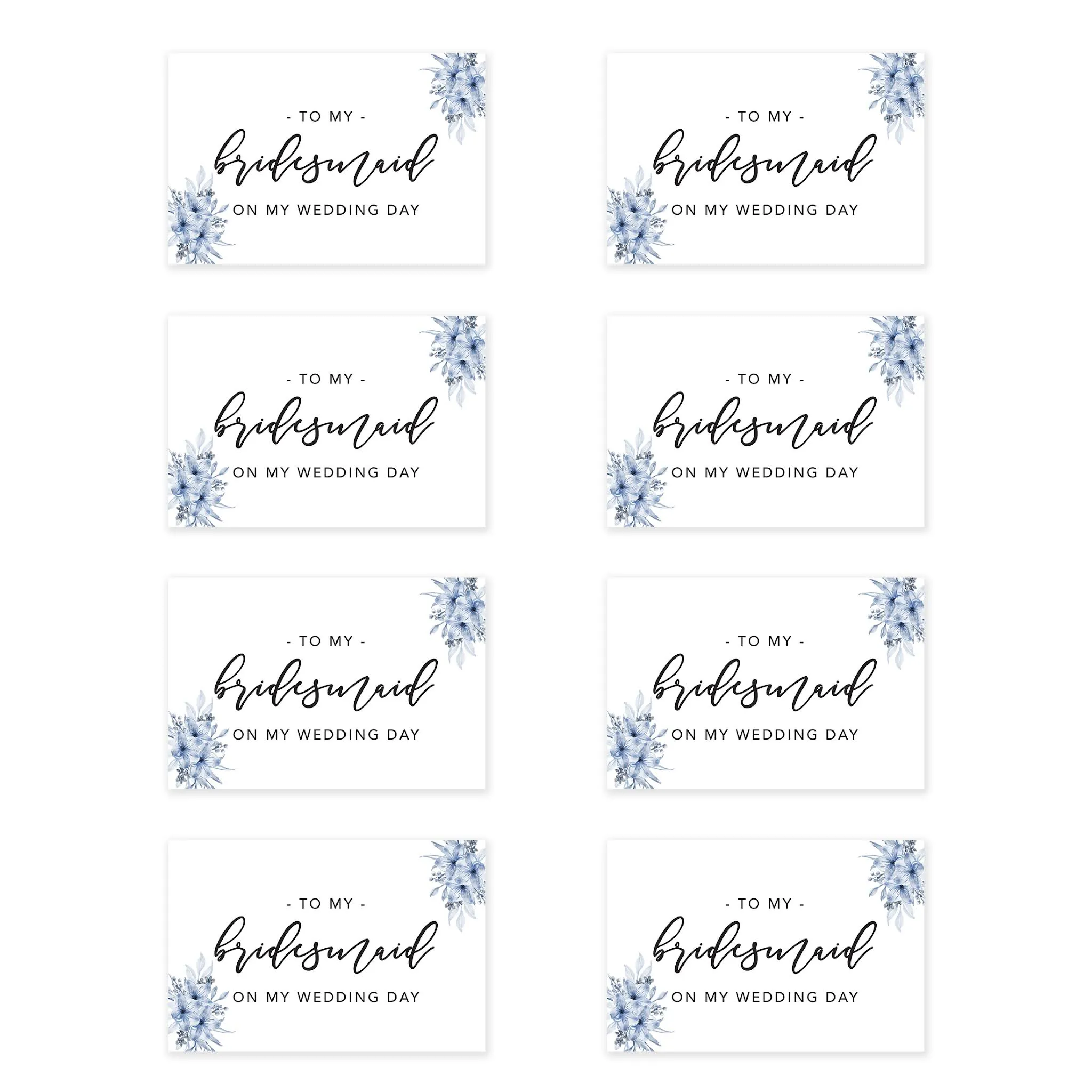 Bridesmaid Wedding Day Gift Cards with Envelopes, To My Bridesmaid on My Wedding Day Cards