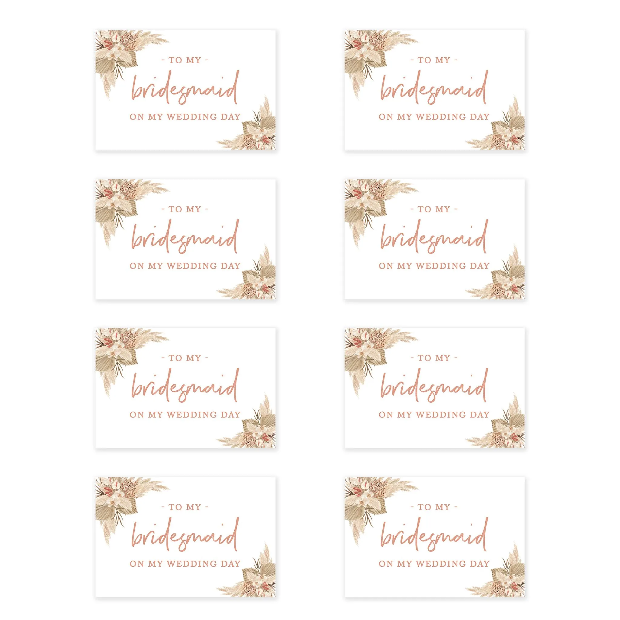 Bridesmaid Wedding Day Gift Cards with Envelopes, To My Bridesmaid on My Wedding Day Cards