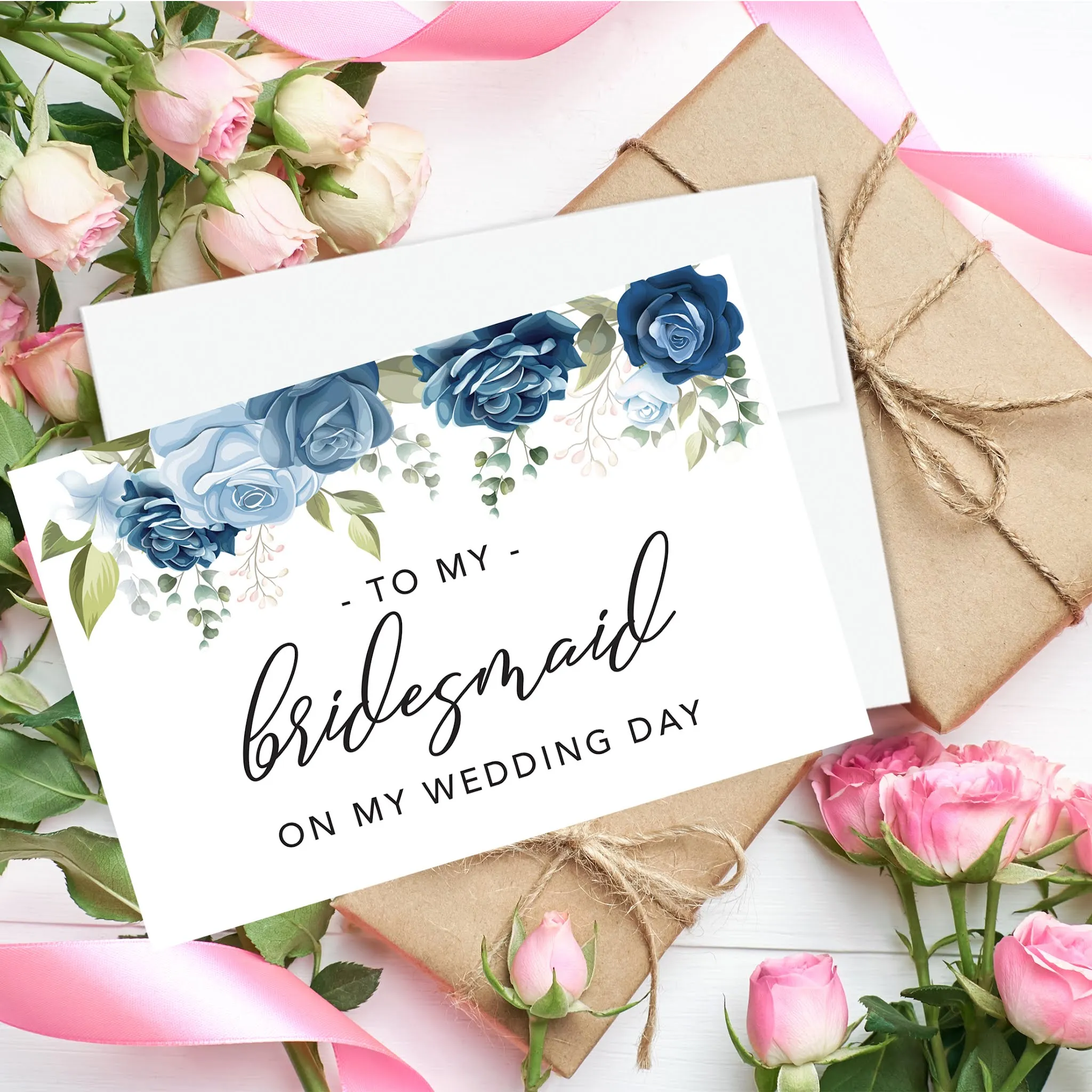 Bridesmaid Wedding Day Gift Cards with Envelopes, To My Bridesmaid on My Wedding Day Cards