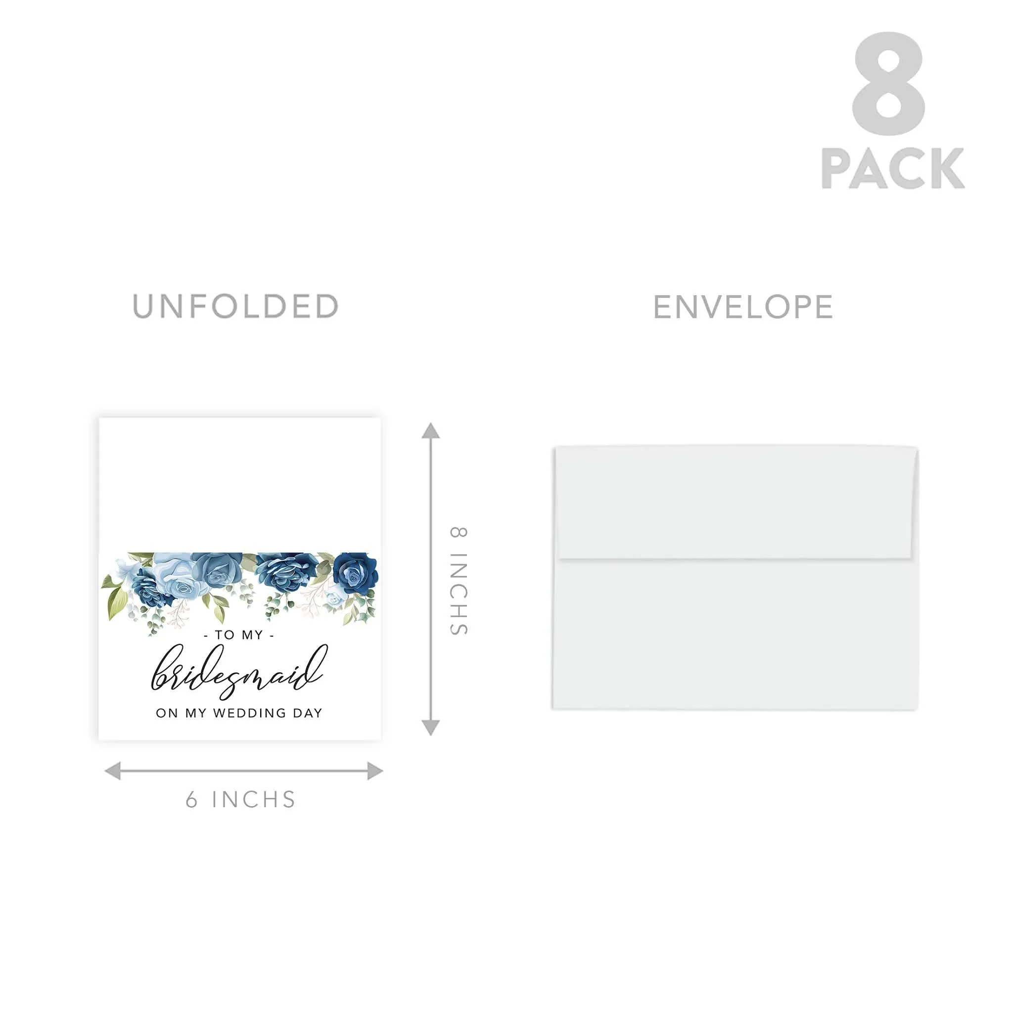 Bridesmaid Wedding Day Gift Cards with Envelopes, To My Bridesmaid on My Wedding Day Cards