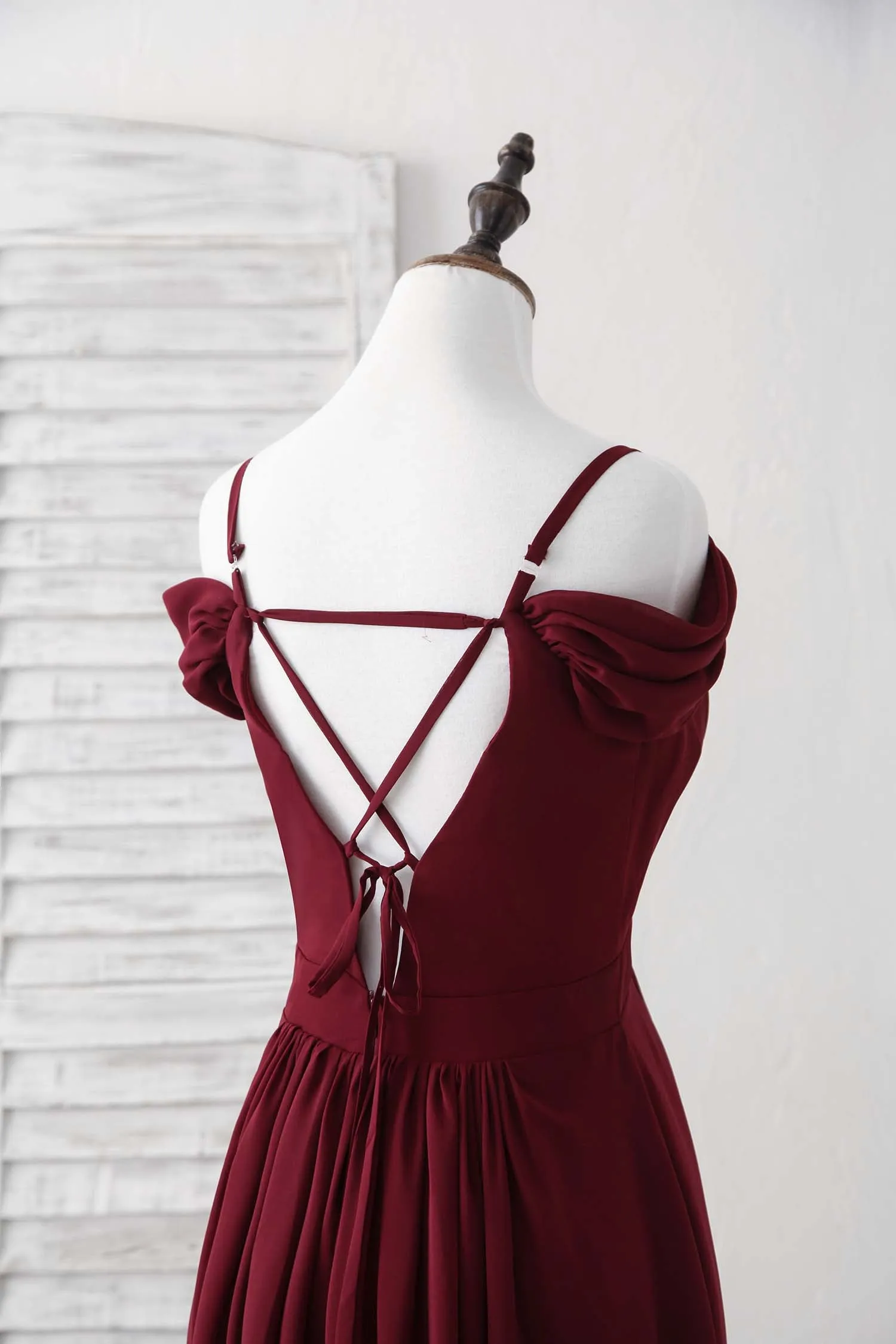 Burgundy Lace Chiffon Long Prom Dress Burgundy Bridesmaid Dress