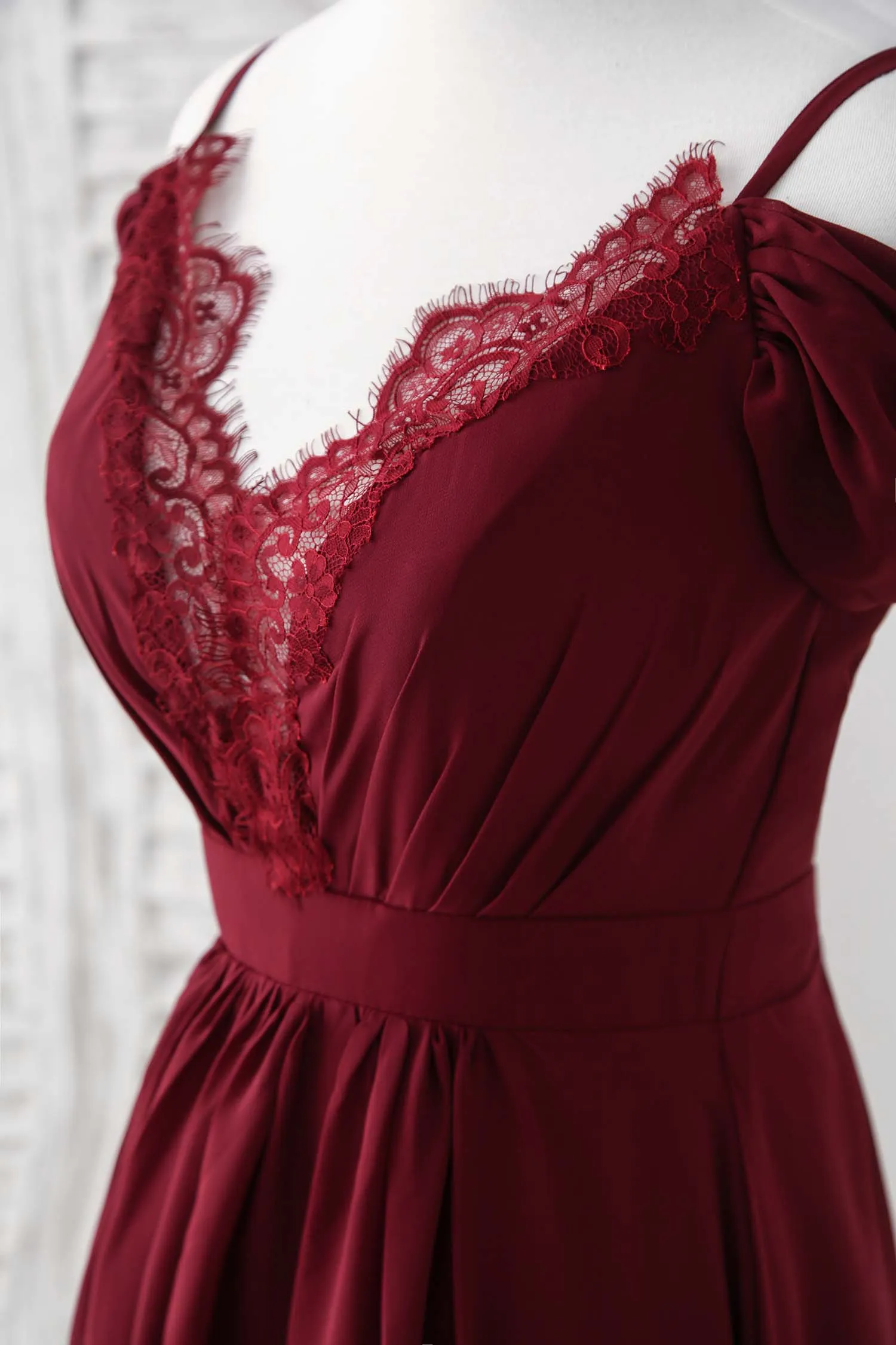 Burgundy Lace Chiffon Long Prom Dress Burgundy Bridesmaid Dress