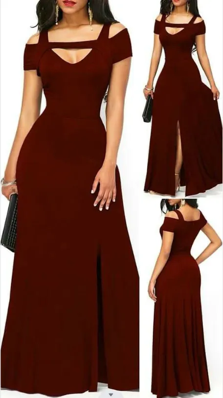 Burgundy Mermaid Off Shoulder Side-Slit Long Bridesmaid Dresses, SFWG00417