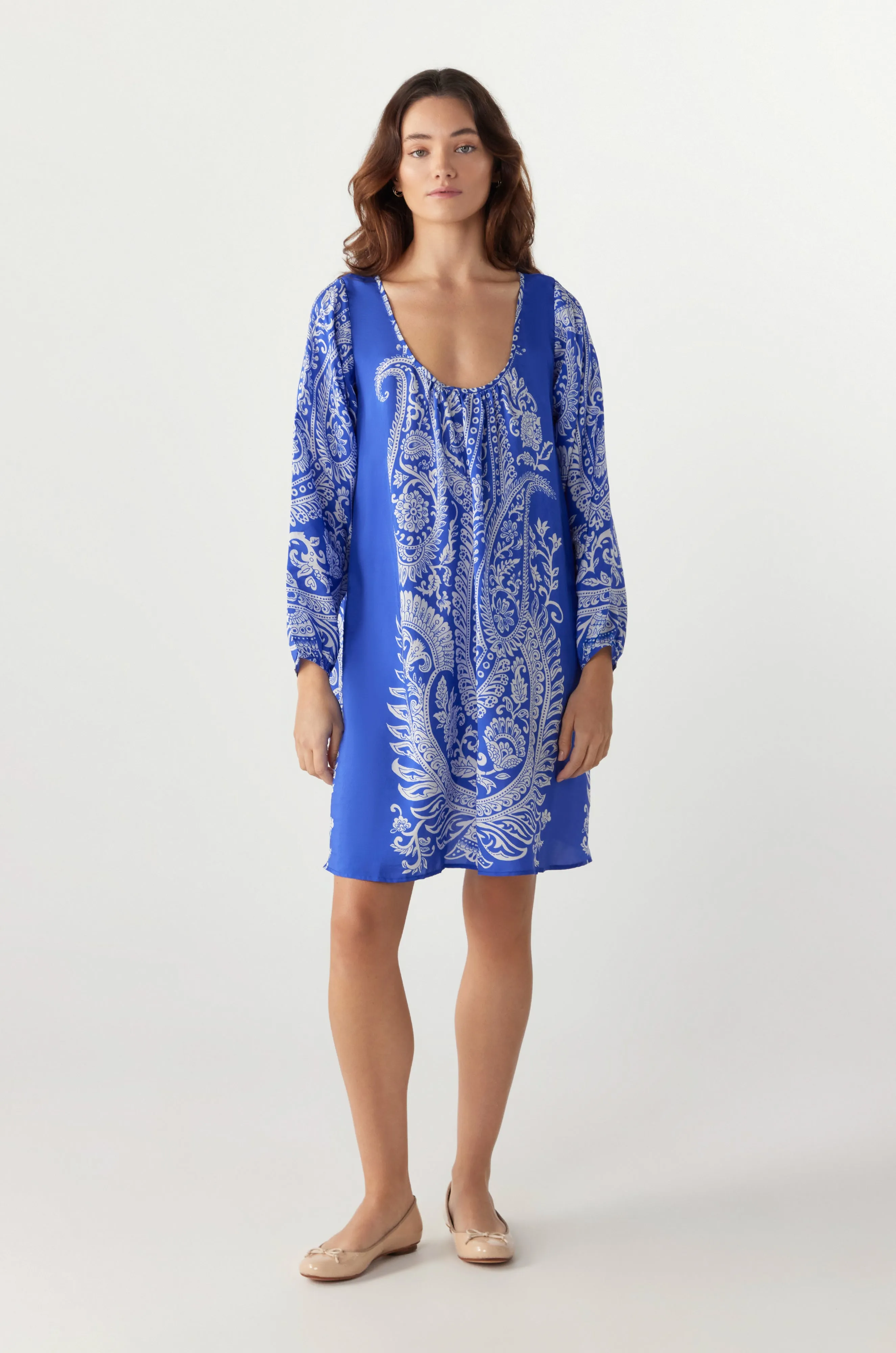 BY Anu Scoop neck Paisley Silk dress Royal Blue