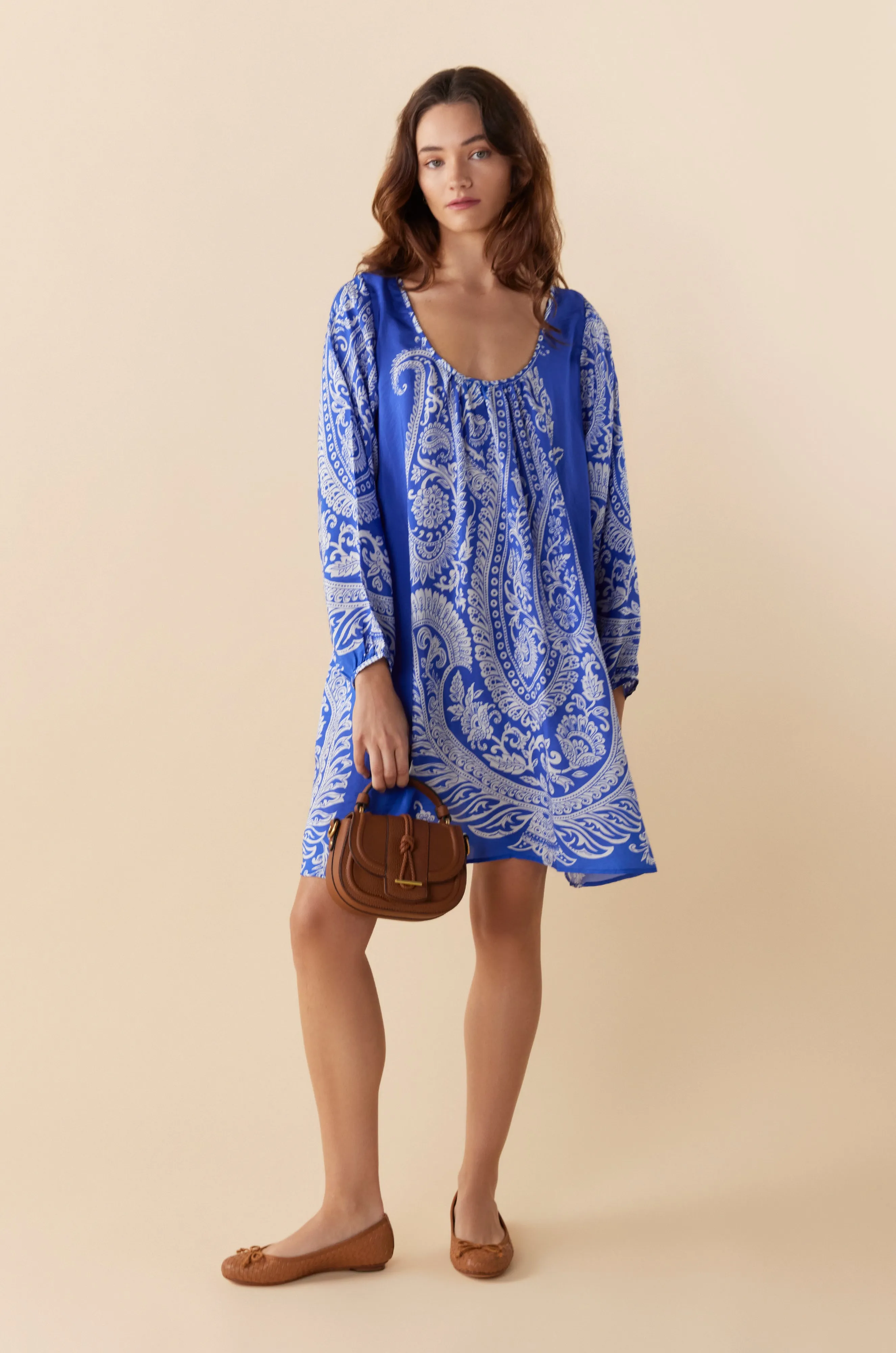 BY Anu Scoop neck Paisley Silk dress Royal Blue