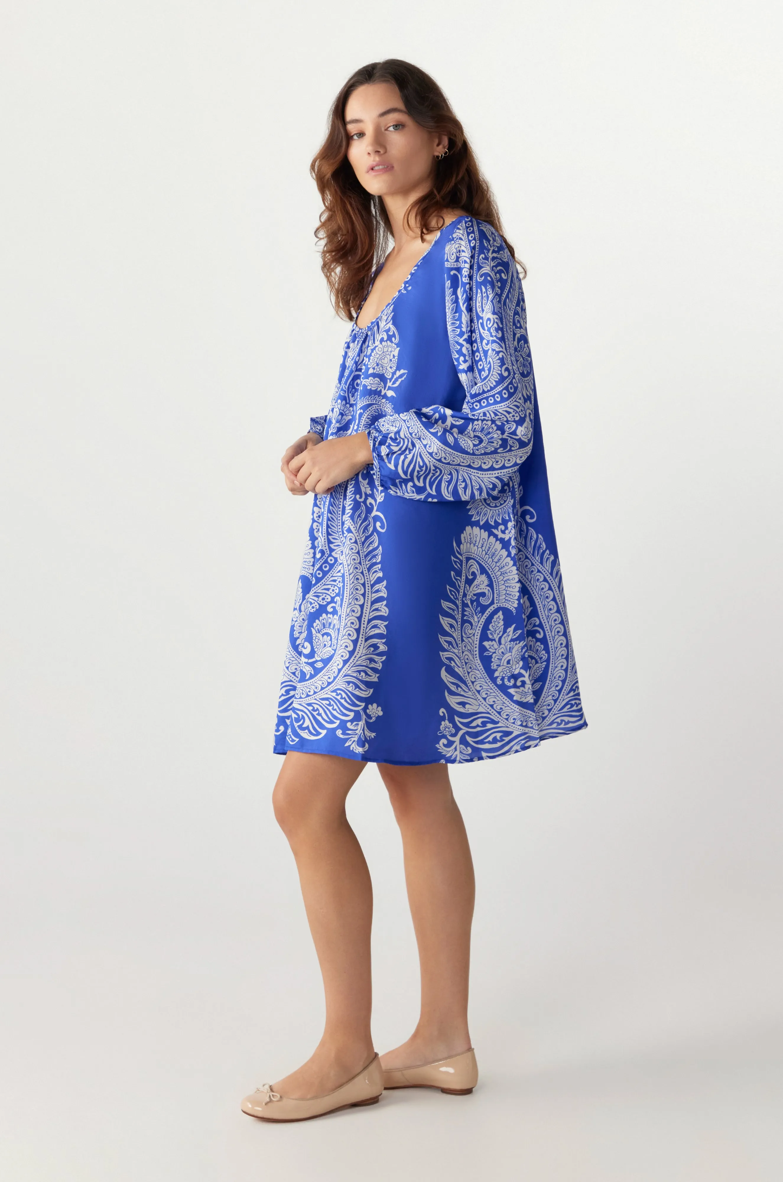 BY Anu Scoop neck Paisley Silk dress Royal Blue