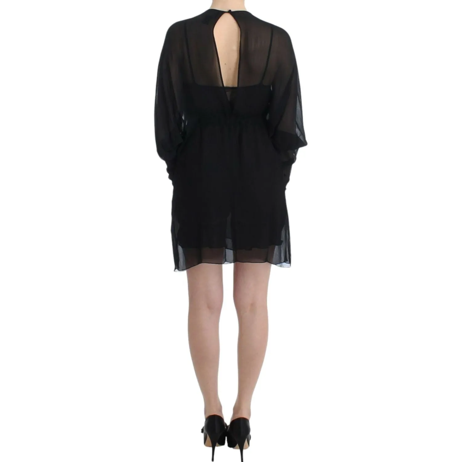 Cavalli Elegant Sheer Black Silk Blouson Dress