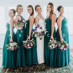 Chiffon Mismatched Affordable Hot Sale Long Turquoise Bridesmaid Dresses, TYP1409