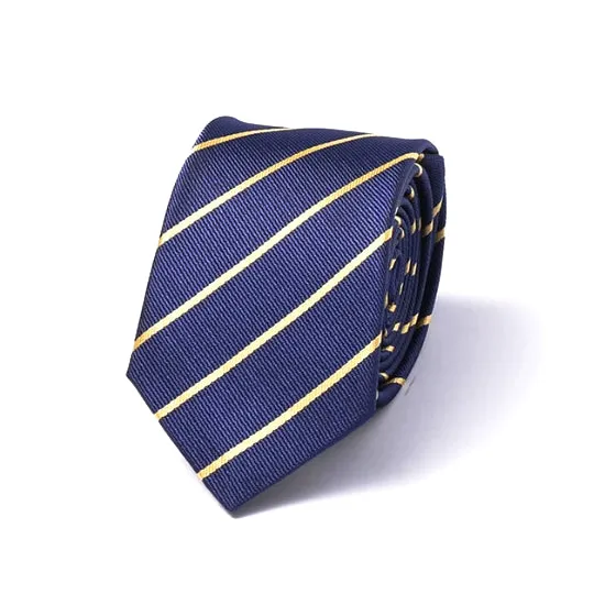 Classy Men Blue Yellow Striped Silk Skinny Tie