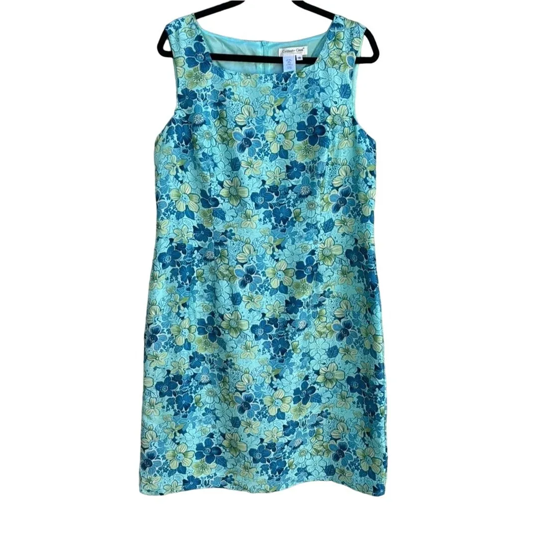 Coldwater Creek Women's Blue Green Sleeveless Silk Lightweight Floral Dress - 16