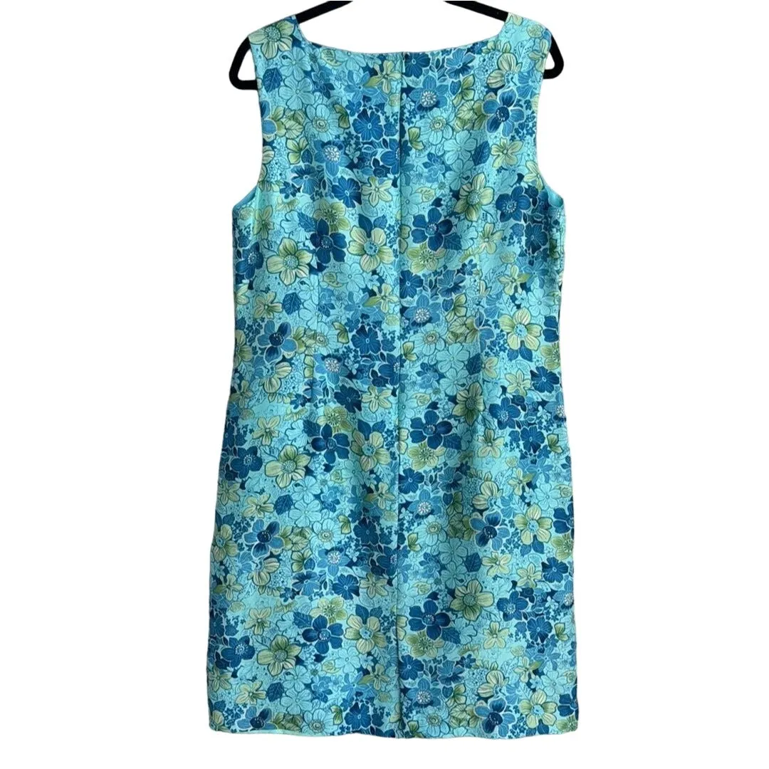 Coldwater Creek Women's Blue Green Sleeveless Silk Lightweight Floral Dress - 16