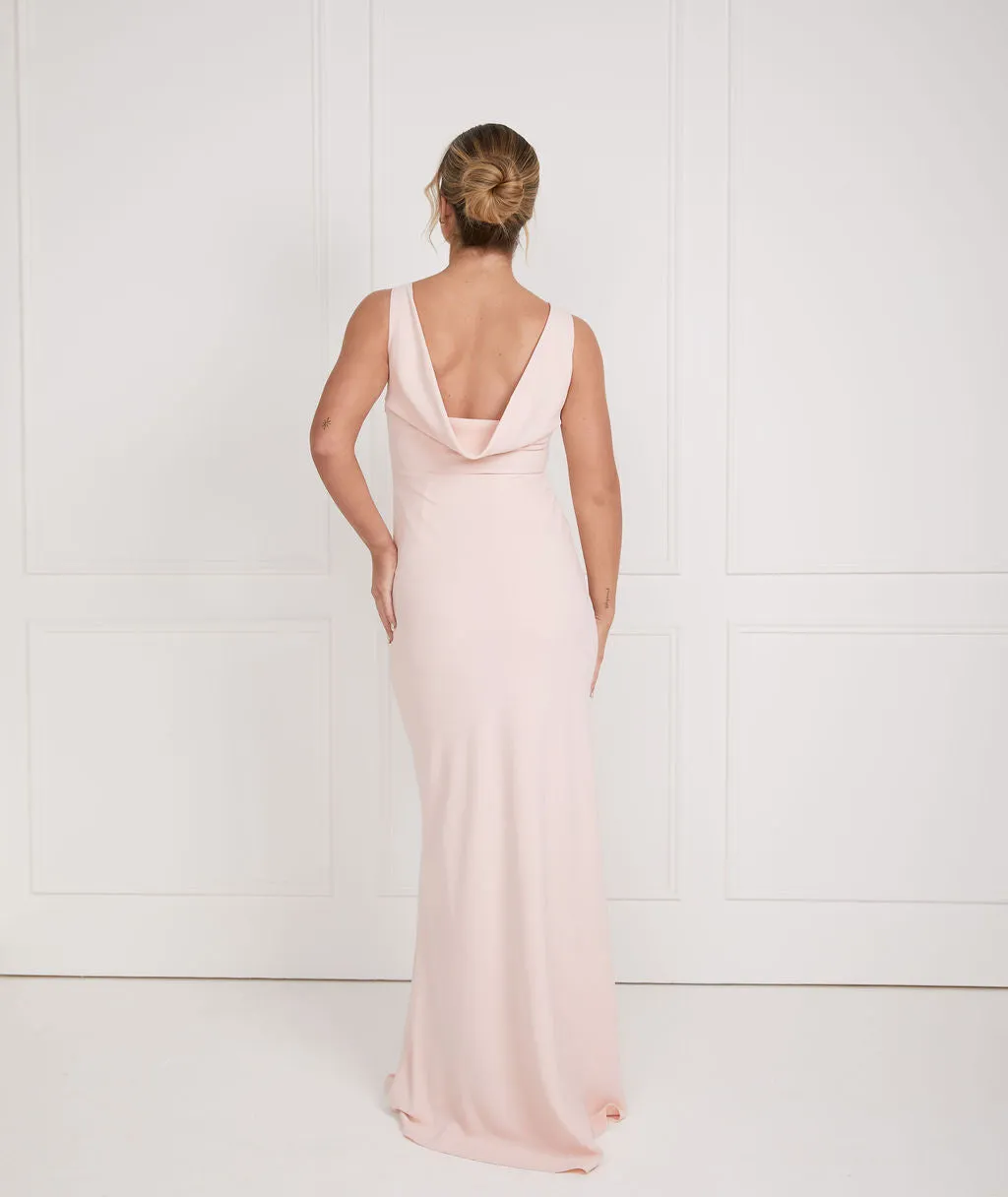 Cowl Back Crepe Bridesmaid Dress - Blush