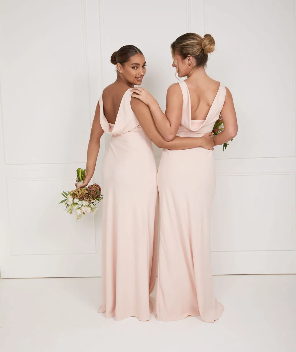 Cowl Back Crepe Bridesmaid Dress - Blush