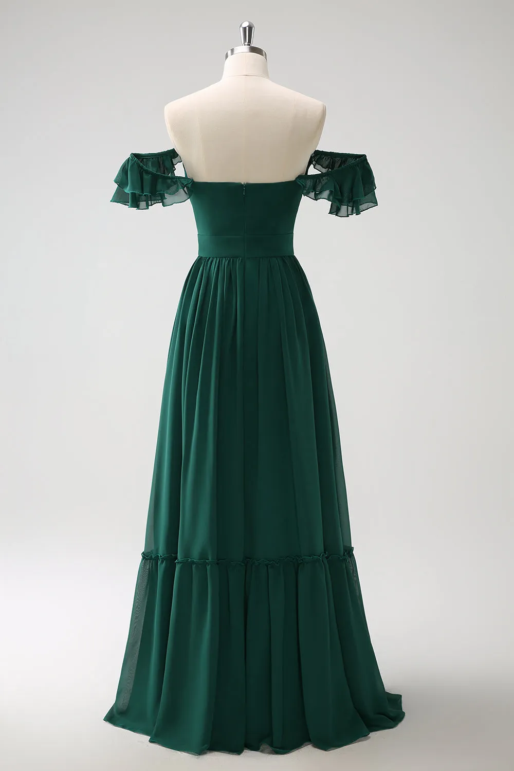 Dark Green A Line V Neck Chiffon Long Bridesmaid Dress