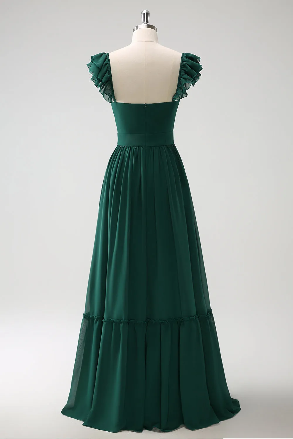 Dark Green A Line V Neck Chiffon Long Bridesmaid Dress