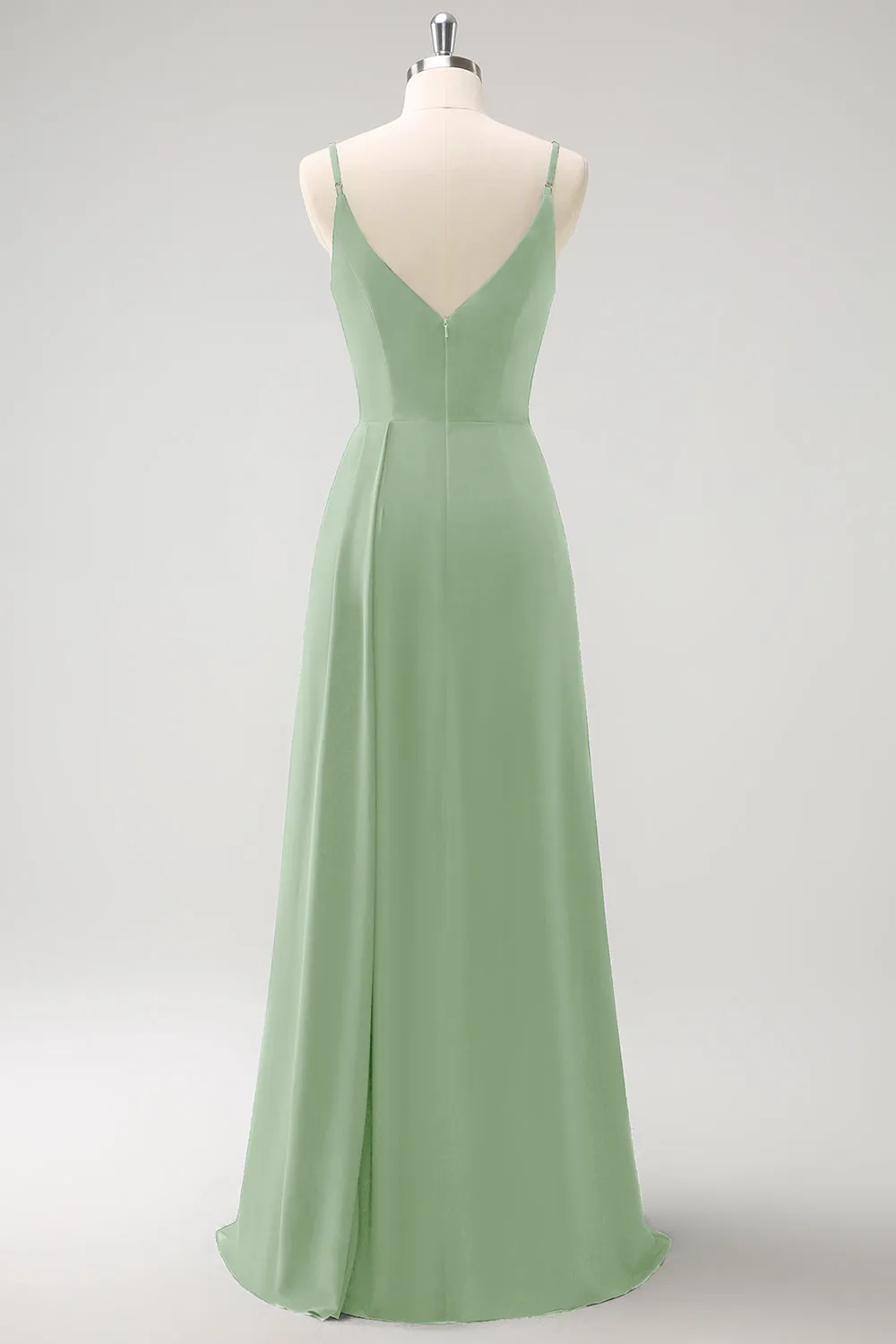 Dark Green Spaghetti Straps Ruche Long Bridesmaid Dress with Slit